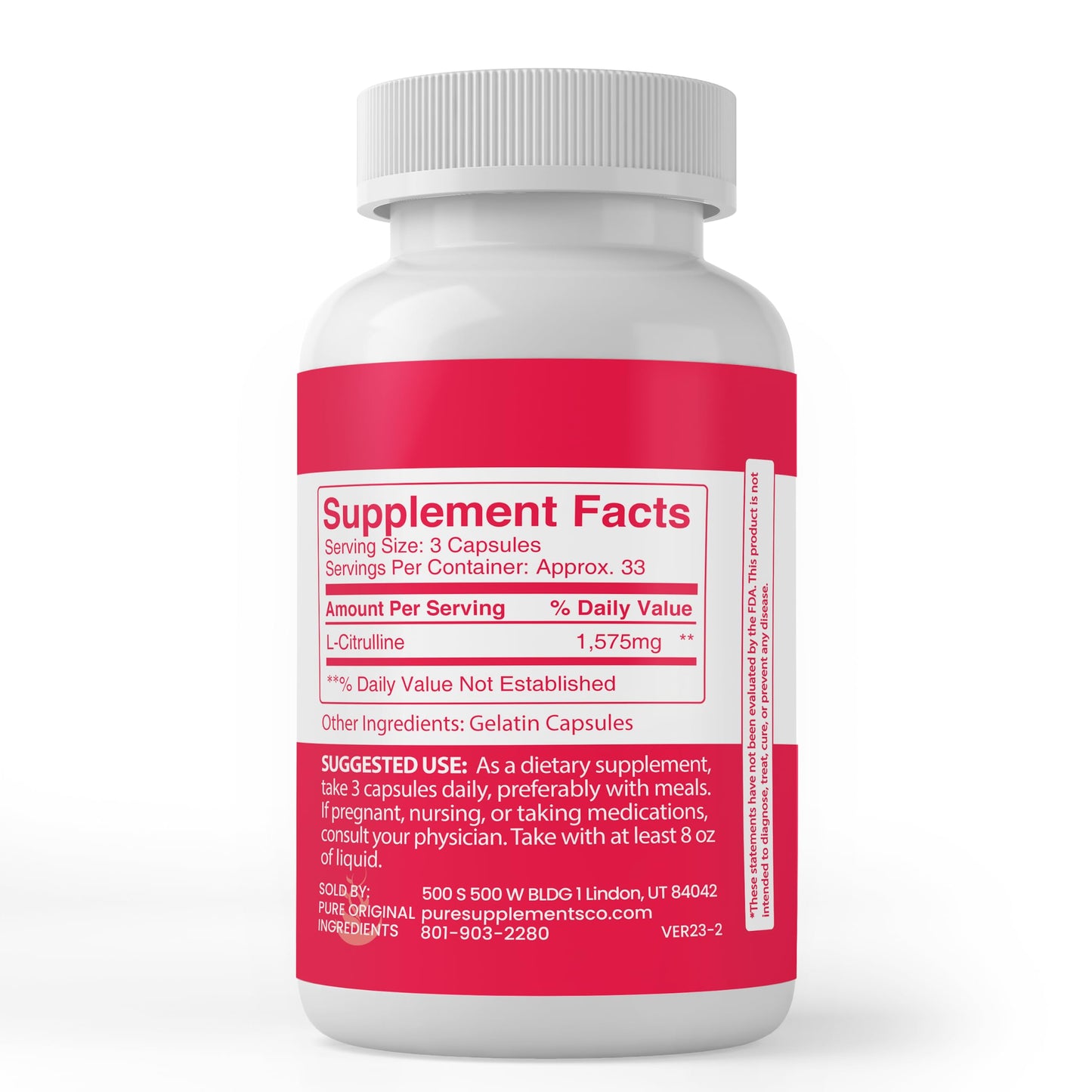 Pure Original Ingredients L-Citrulline, (100 Capsules) Always Pure, No Additives Or Fillers PURE ORIGINAL INGREDIENTSUS supplements