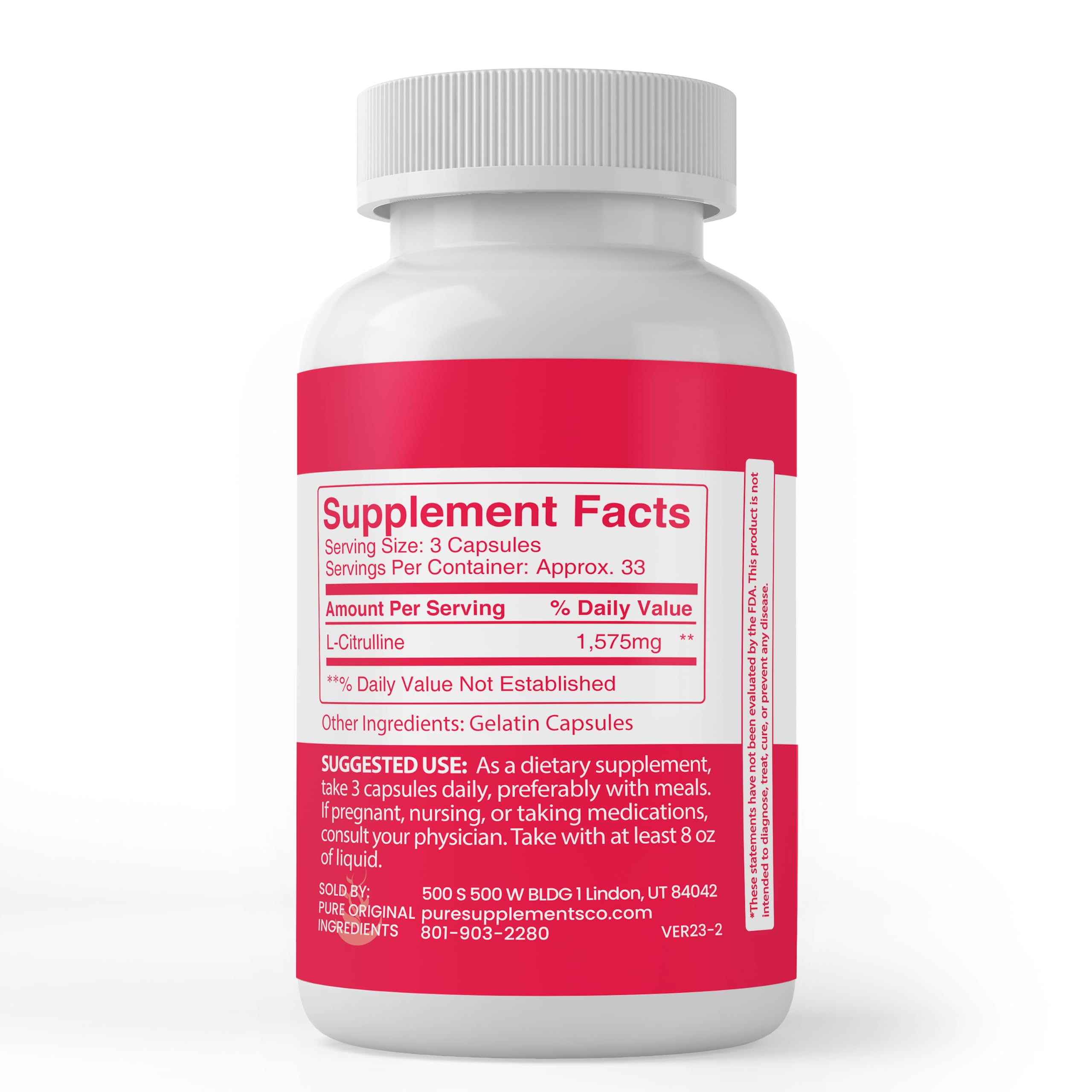 Pure Original Ingredients L-Citrulline, (100 Capsules) Always Pure, No Additives Or Fillers PURE ORIGINAL INGREDIENTSAu supplements
