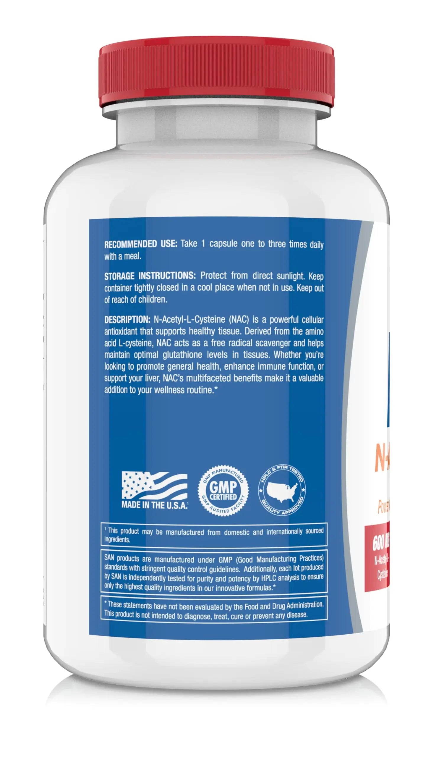 SAN N-Acetyl-L-Cysteine (NAC), Immune, Respiratory, Liver Health, NAC 600 mg, Potent antioxidant Support, Free-radicals, Easy to Absorb, 100 Capsules SANnz supplements