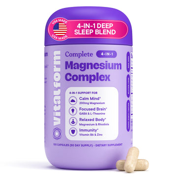 VitalForm Magnesium Glycinate Sleep Complex – Non-Habit Forming Support with L-Theanine, GABA, Zinc & Rhodiola – Promotes Relaxation, Calm & Muscle Recovery – Non-Melatonin – 100 Capsules VitalFormAu supplements