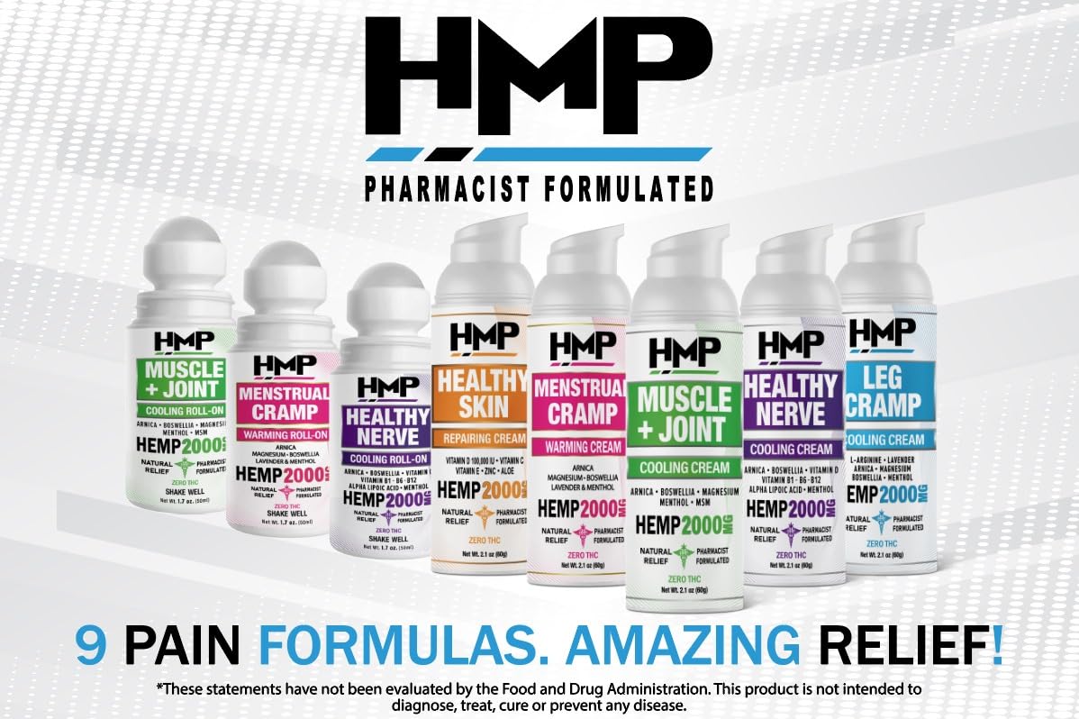 HMP BRANDS Hemp Cream Muscle & Joint Support 2000MG Hemp Discomfort Relief Formula w Menthol Ideal for Knee Muscle Joint Back Shoulder Elbow Maximum Joint Support, Natural Formula Made in USA (3 Pack) HMP BRANDSAu supplements