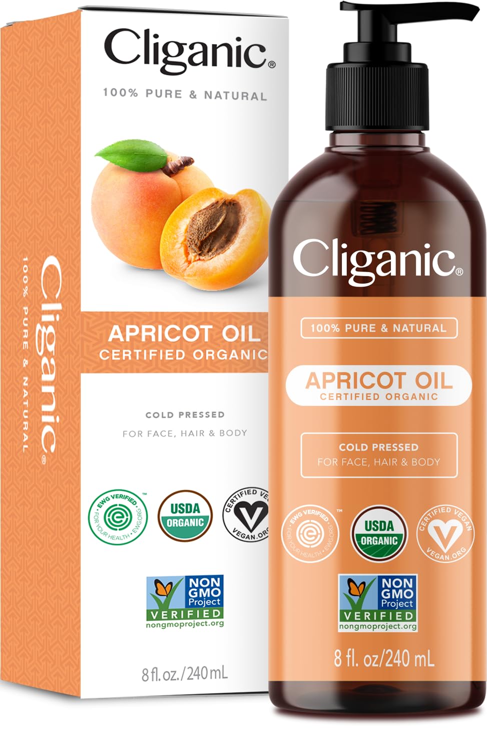 Cliganic Organic Apricot Oil, 100% Pure (8oz) - For Skin, Hair & Face | Natural Cold Pressed Unrefined CliganicAu supplements