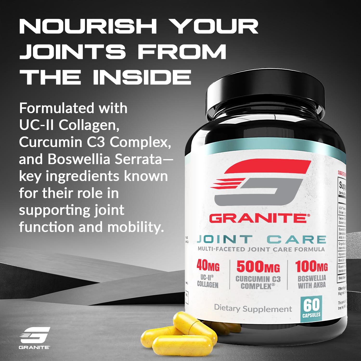 Granite Joint Care: Premium UC-II Collagen, Turmeric Curcumin C3, AKBA Boswellia + More - All-in-One Support for Joint Mobility, Comfort & Strength (60ct) Granite SupplementsAu supplements