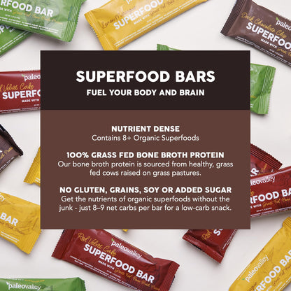Paleovalley Superfood Bars – Dark Chocolate Chip– 10 Pack – 9g Protein per Bar – Gluten-Free, Grain-Free, Paleo, Non-GMO – On-the-Go Snack PaleovalleyUS supplements