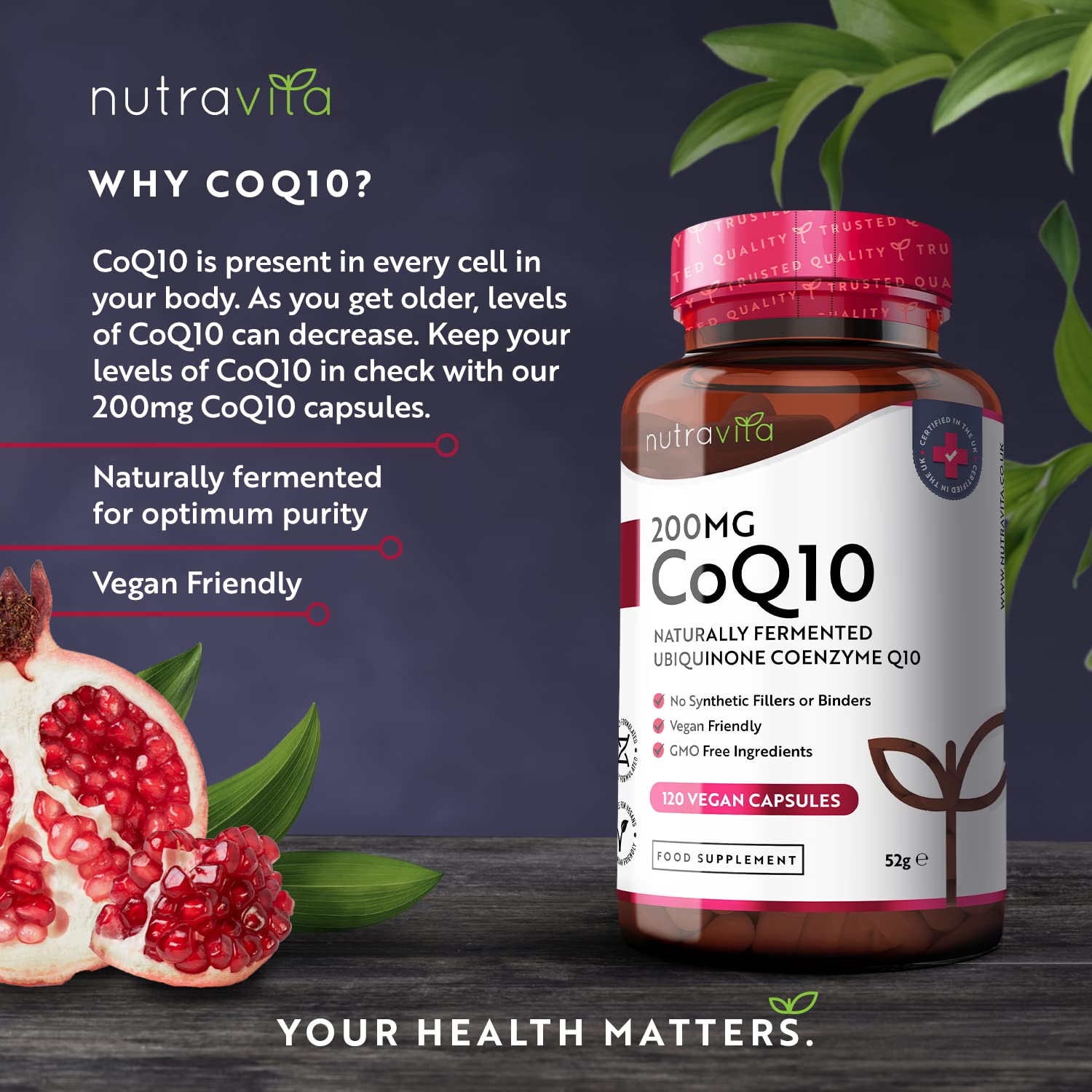 CoQ10 200mg - 120 Vegan Capsules of High Strength Co Enzyme Q10 (4 Months Supply) NutravitaUS supplements
