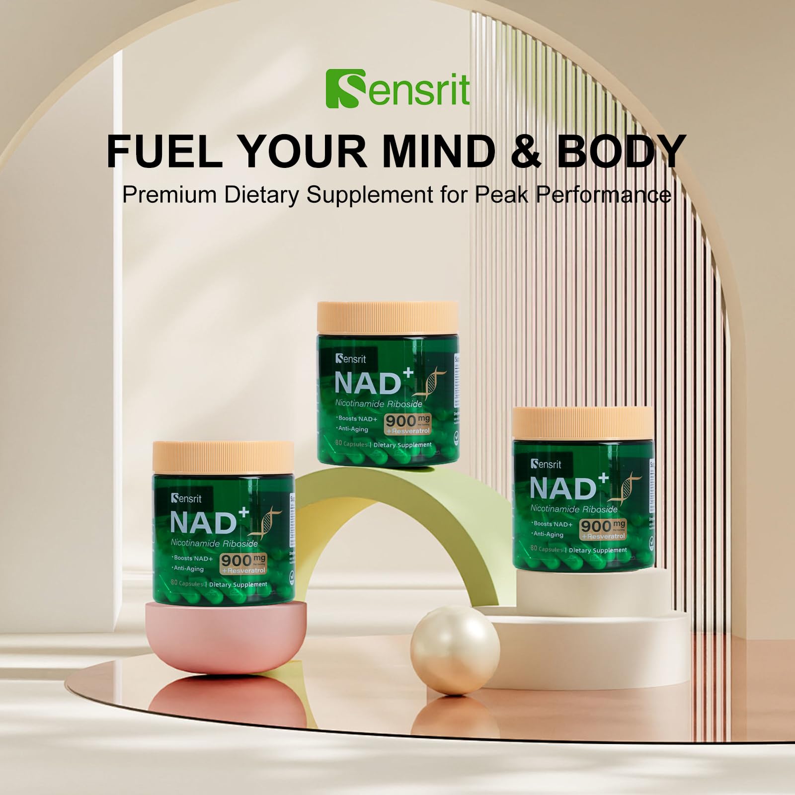 Sensrit NAD+ Supplement with Nicotinamide Riboside & Resveratrol | Cellular Energy & Mental Clarity Support | 40 Servings | Vegan, Non-GMO, Gluten Free SensritAu supplements