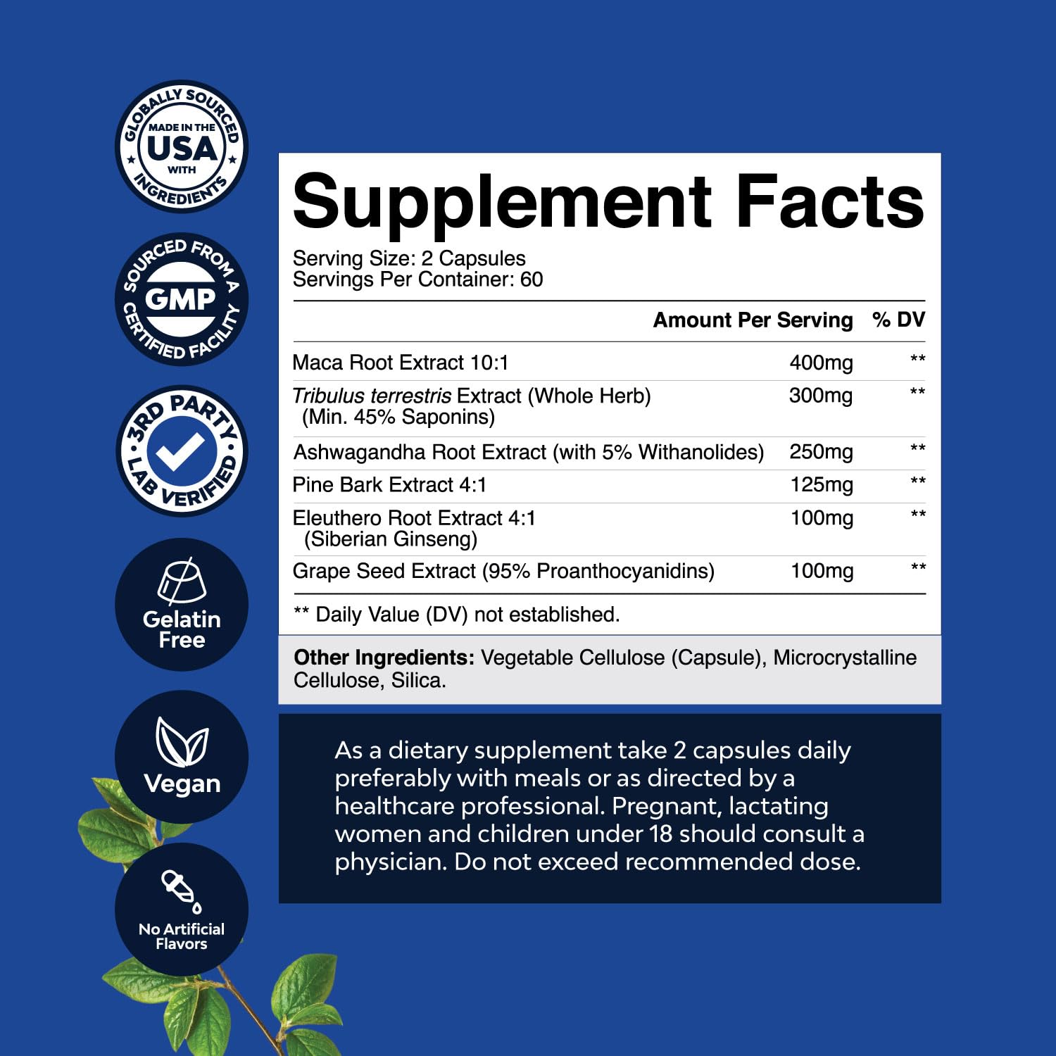 Potent Black Maca Root Capsules for Men - Herbal Wellness Supplement with Siberian Ginseng Ashwagandha and Black Maca Root - Men’s Wellness Supplement to Support General Health - 120 Count Natures CraftAu supplements