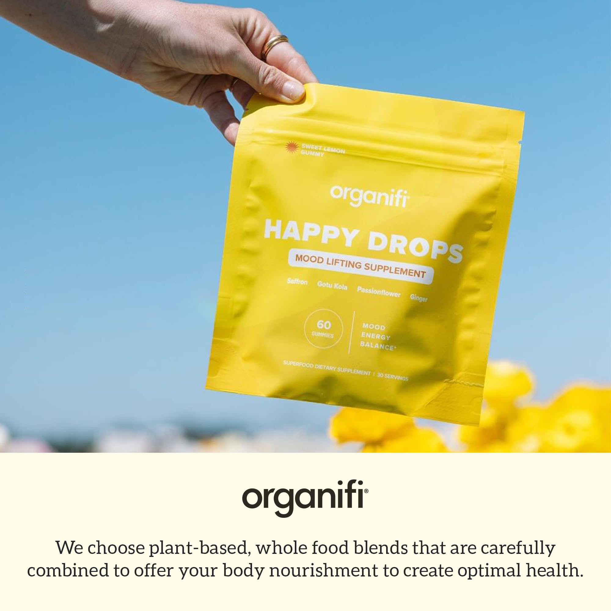 Organifi Happy Drops - Daily Superfood Happy Gummies for Adults - Mood Support Supplement for Balance, Bliss, Energy and Taking the Edge Off - Sweet Lemon Flavor - 60 Gummies OrganifiAu supplements