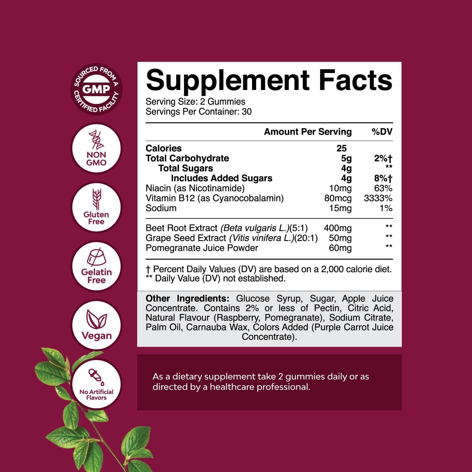 Flow Boosting Beet Root Gummies - Invigorating Beet Gummies for Adults Nitric Oxide Energy & Heart Health Support with Grapeseed Pomegranate & Vitamin B12 - Vegan Non-GMO & Gluten Free - 60 Count Natures CraftAu supplements