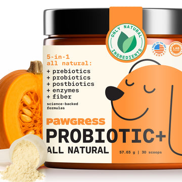 Pawgress 5-in-1 Dog Probiotic Powder – 100% Natural Gut Health Support with Prebiotics, Postbiotics & Enzymes - Made in USA – 30 Scoops PAWGRESSAu supplements