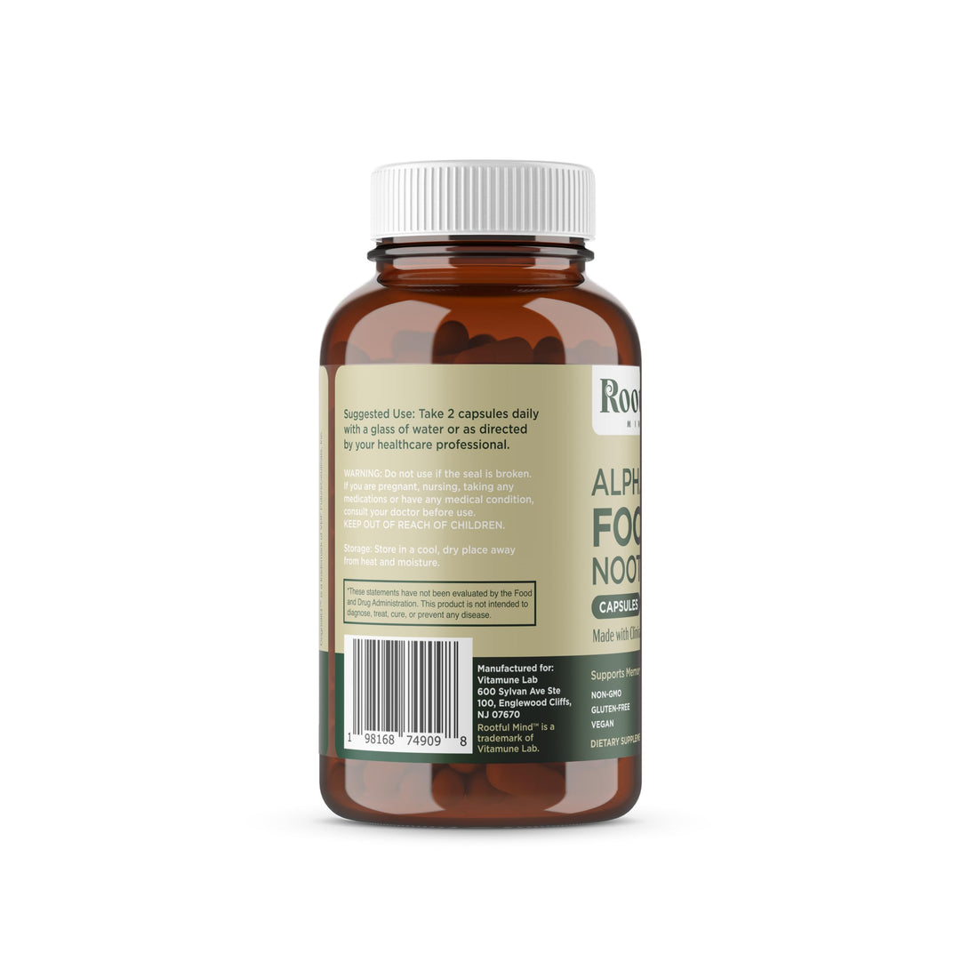 Rootful Mind Alpha Focus Nootropic - Memory and Focus Brain Booster Supplement with Choline, Citicoline, GPC, L-Tyrosine, Bacopa Monnieri, DMAE, Gingko Biloba, Lion's Mane, Niacinamide - 60 Capsules Rootful MindAu supplements