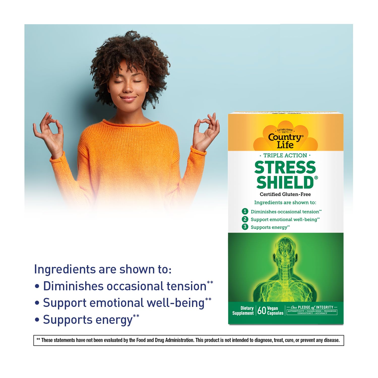 Country Life Stress Shield – Stress & Tension Relief Supplement with Ashwagandha, B-Vitamins for Energy & Emotional Well-Being, Supports Mental Clarity & Resilience, Gluten-Free, Vegan, 60 Capsules Country LifeAu supplements