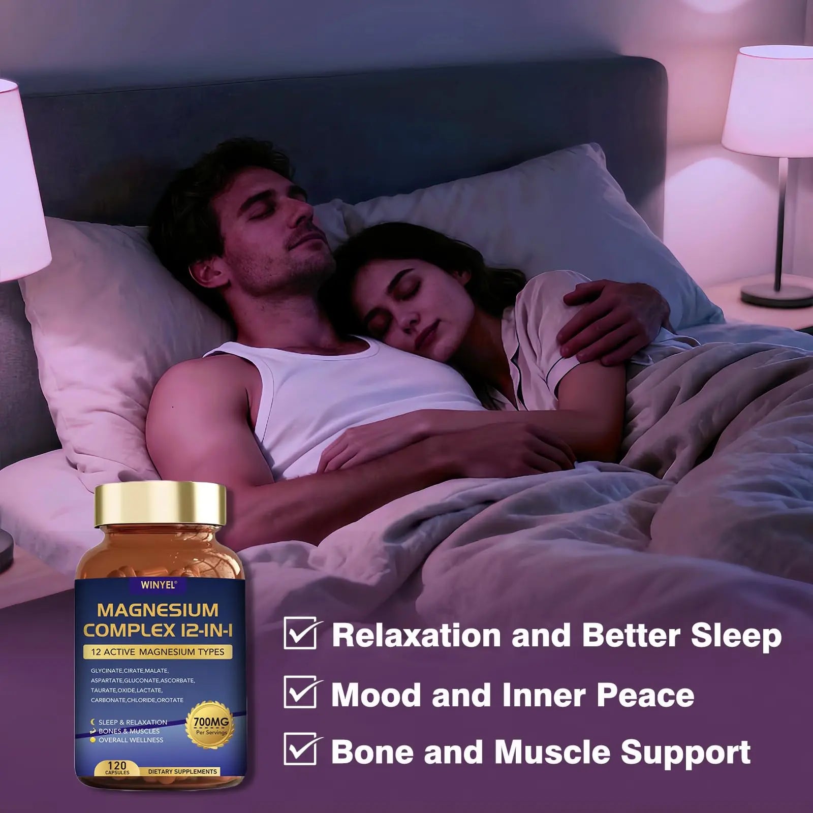 Magnesium Complex 700mg 12 in 1 Magnesium Supplement with Glycinate, Citrate, Malate | Sleep, Calm, Muscle Relaxation, Heart Health Support | Vegan 120 Capsules WINYELnz supplements