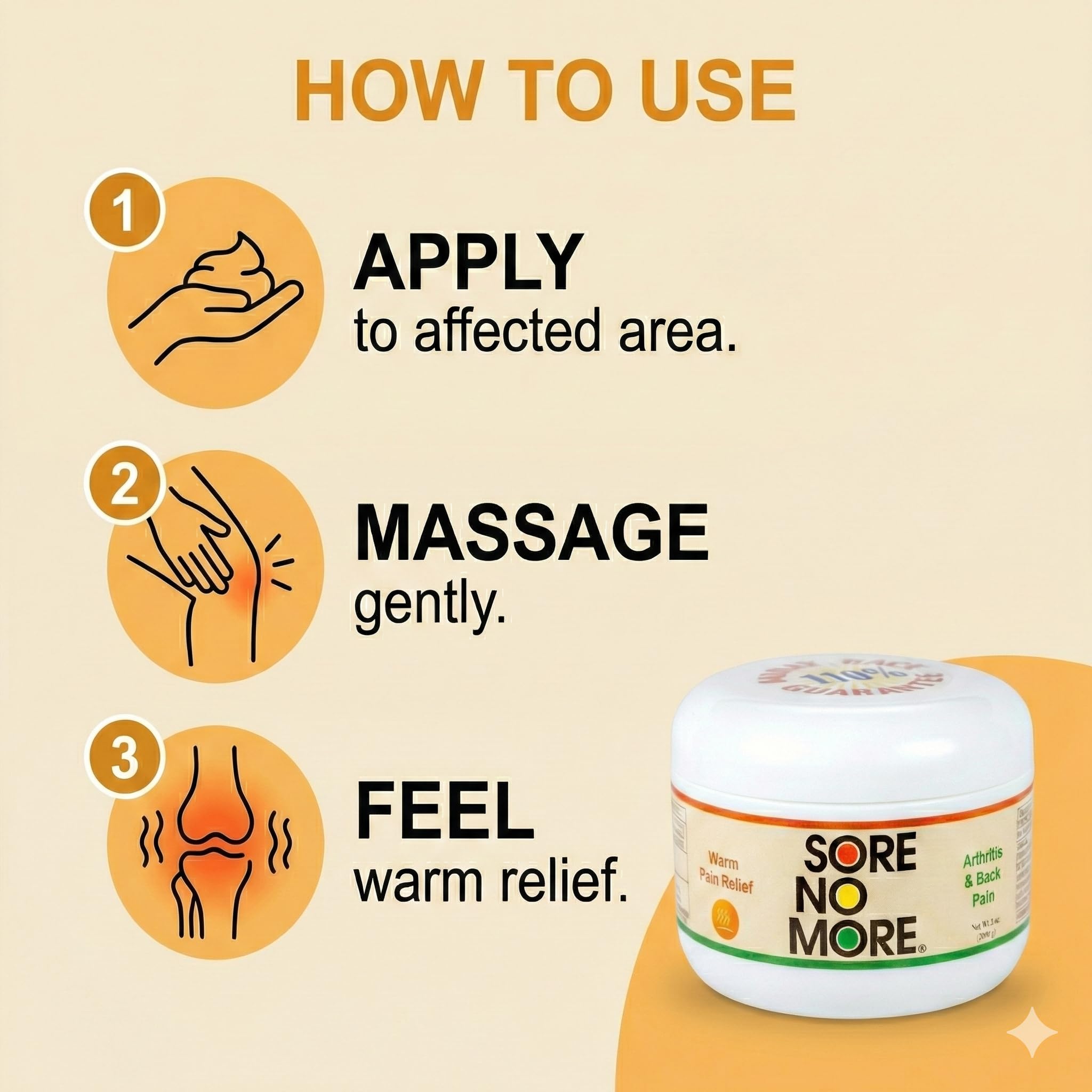 Sore No More Warm Arthritis Pain Relief Cream – Targeted Reliever for Back, Neck, Hands & Feet – Soothing & Fast-Acting Formula for Aches and Pains – Non-Greasy with Orange Aroma – 8 oz Sore No MoreAu supplements