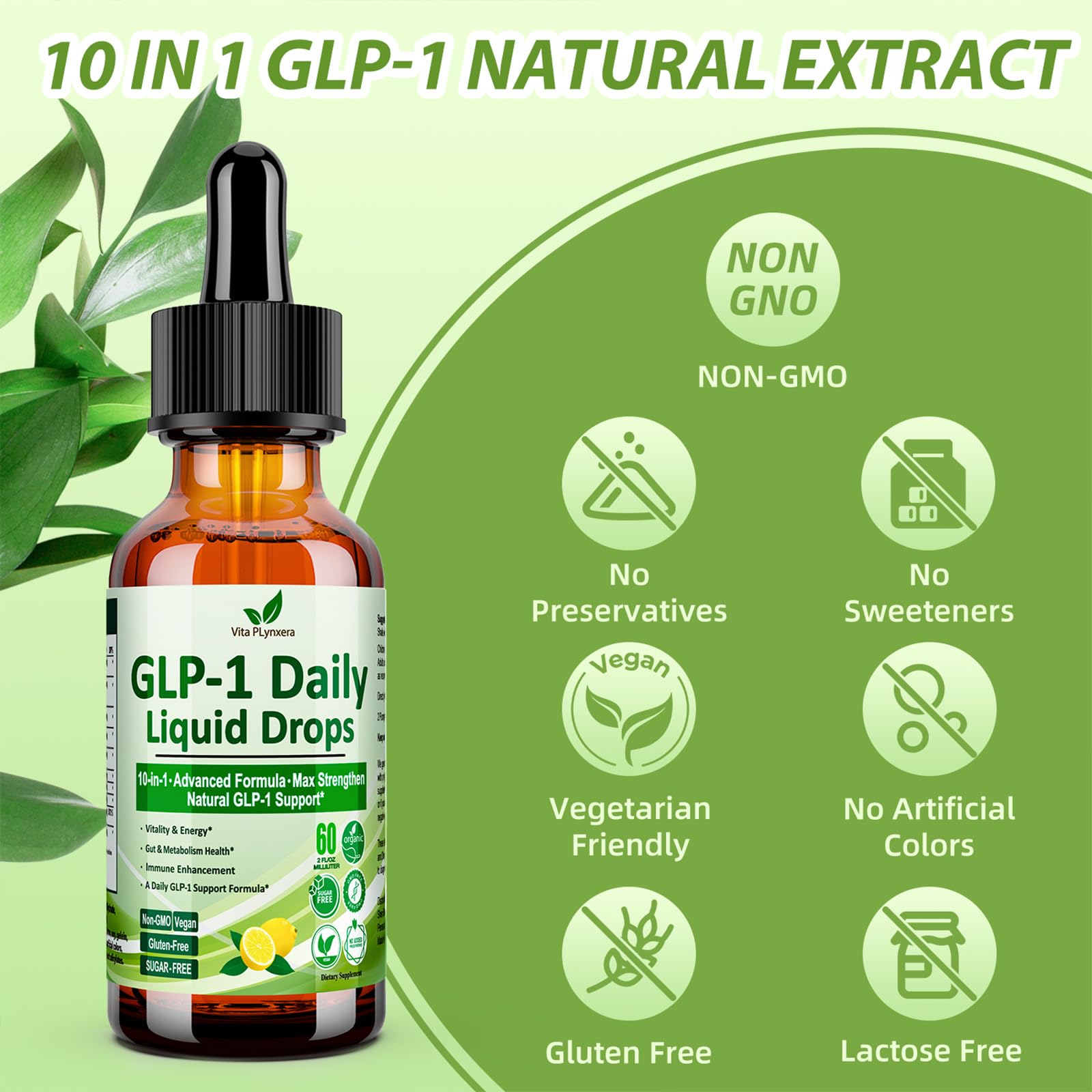 2 Pack Metabolic Support Liquid Drops, 10-in-1 Formula with Berberine, Ceylon Cinnamon, Prebiotic Fiber & Green Tea Extract | Digestive & Gut Health for Women & Men | Vegan, Non-GMO Vita PLynxeraAu supplements