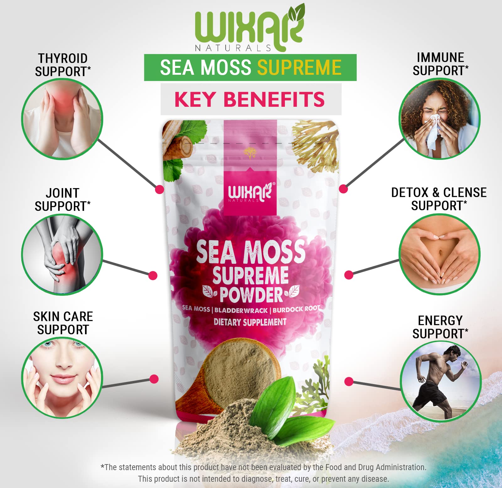 Wixar Wildcrafted Sea Moss Powder – (8 Ounces) – Natural Irish Sea Moss and Bladderwra WIXAR NATURALSUS supplements