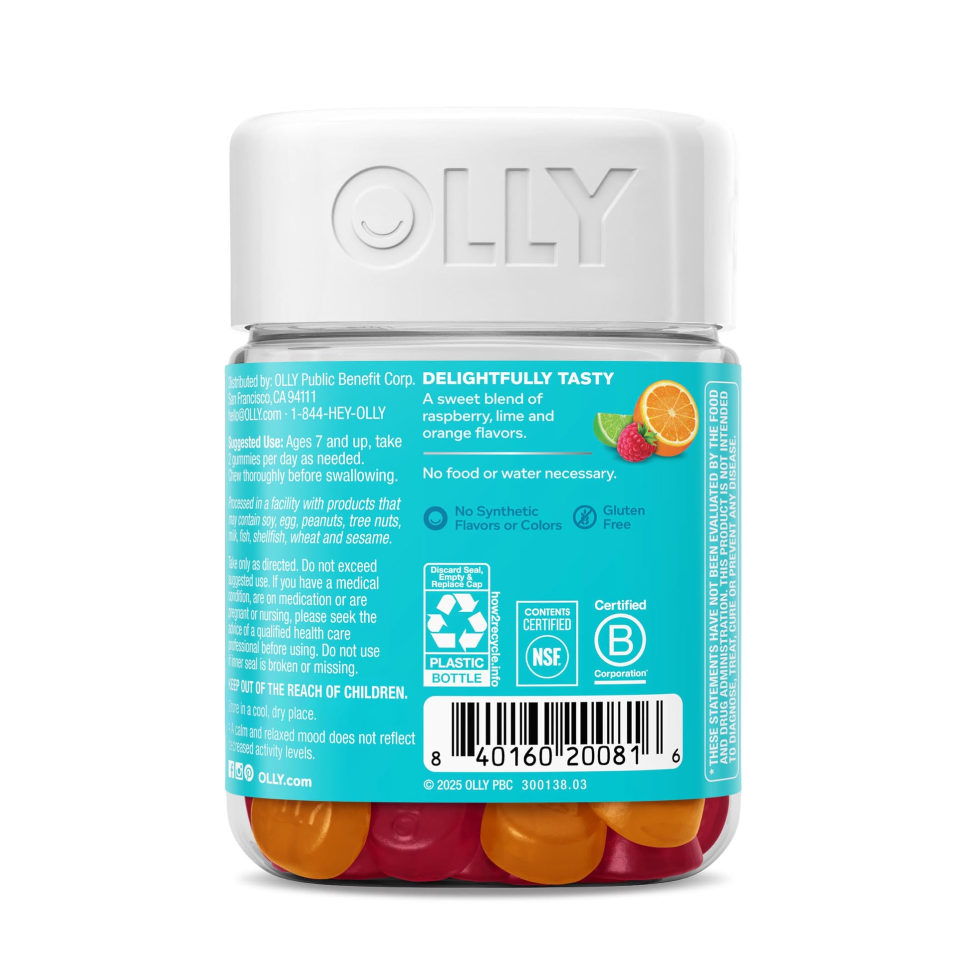 OLLY Kids Chillax Gummy, For a Calm and Relaxed Mood*, Magnesium, L-Theanine, Lemon Balm Extract, Chewable Supplement, Sherbet Flavored, 25 Day Supply - 50 Count OLLYAu supplements