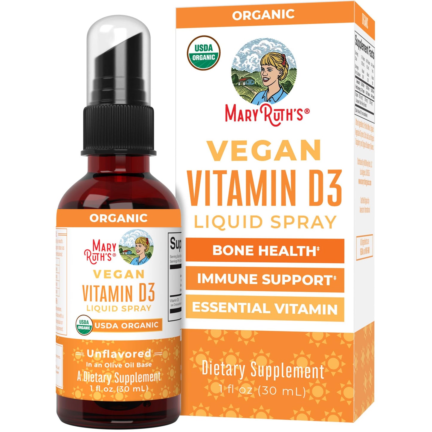 MaryRuth Organics Vitamin D USDA Organic | VIT D3 Liquid | Sugar Free | Liquid VIT D Spray Immune Support for Adults & Kids | Bone Health| Vegan | Gluten Free | Non-GMO | 30 Servings MARYRUTH'SUS supplements