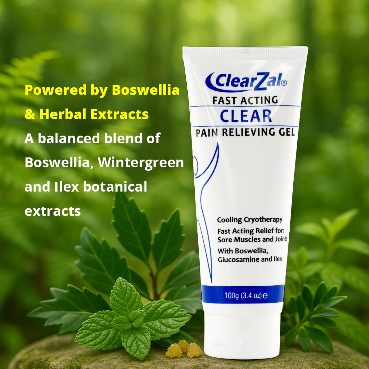 ClearZal Fast Acting Clear Pain Relieving Gel with Cooling Cryotherapy, Boswellia and Glucosamine for Sore Muscles and Joints, Soothing Cooling Gel 3.4 oz ClearzalAu supplements