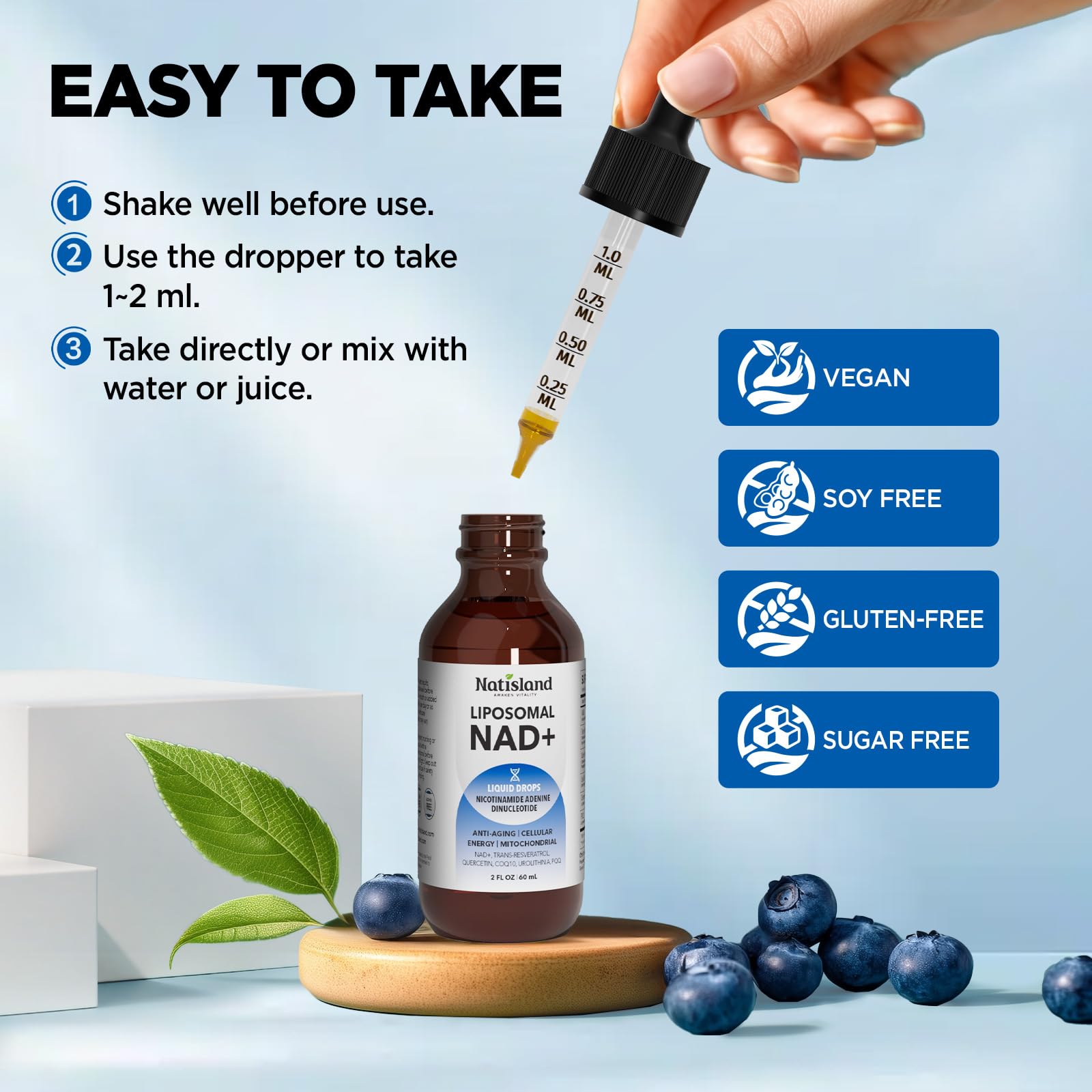 NATISLAND Liposomal NAD Supplement, 1000mg NAD+ Liquid Drops for Women & Men, with Resveratrol, Urolithin A, Quercetin, CoQ10 & PQQ, for Cellular & Metabolism Health, Energy & Anti-Aging, 2 Fl Oz NATISLANDAu supplements