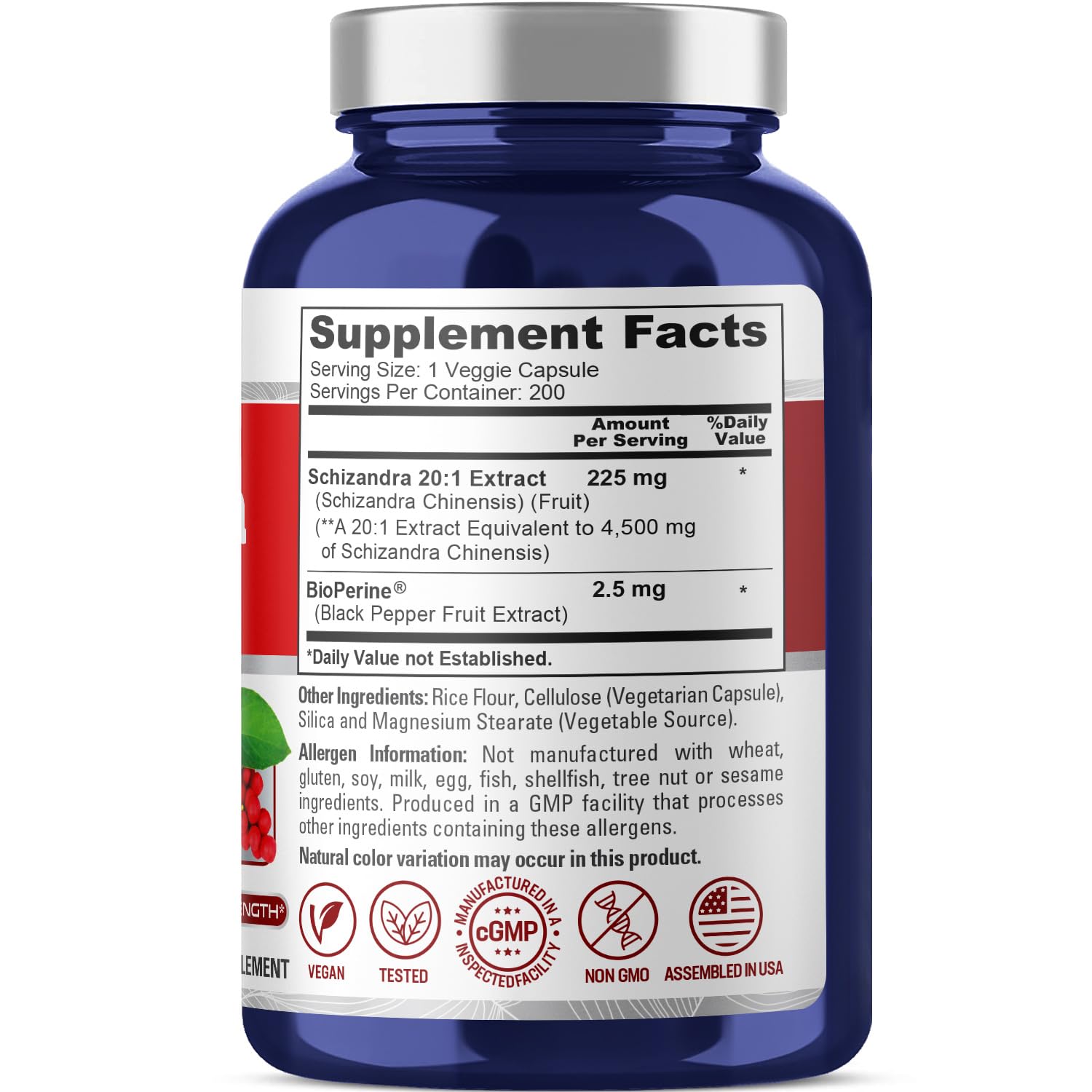 NusaPure Schizandra Berries 20:1 Extract, 225 mg Equivalent to 4500mg, 200 Vegan Capsules (Non-GMO, Bioperine) NusaPureAu supplements