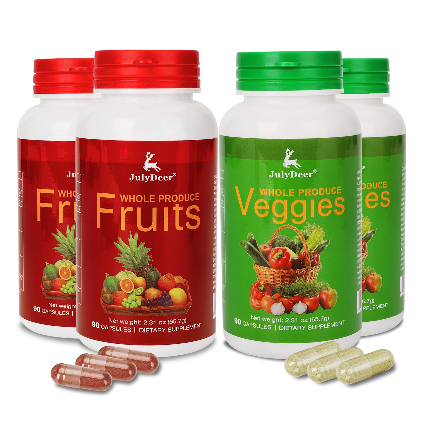 Fruit and Veggies Supplement Ingredients Natural – 4 Bottles 360 Total Vegetarian Capsules | Balance of Natural 16+18 Whole Fruits & Veggies Blend | Fresh Superfood Formula with Vitamins and Minerals JulyDeerAu supplements