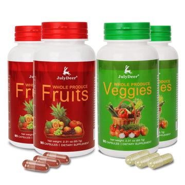 Fruit and Veggies Supplement Ingredients Natural – 4 Bottles 360 Total Vegetarian Capsules | Balance of Natural 16+18 Whole Fruits & Veggies Blend | Fresh Superfood Formula with Vitamins and Minerals JulyDeerAu supplements