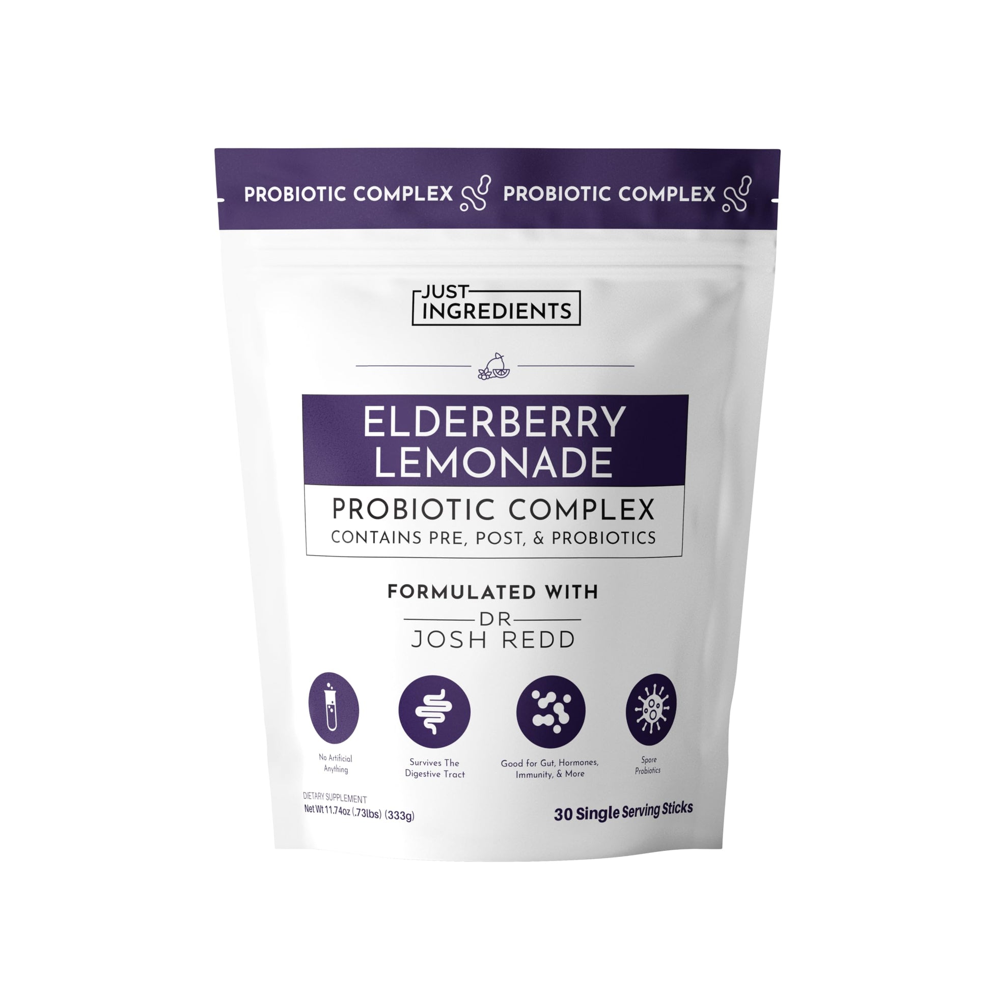 JUST INGREDIENTS Elderberry Lemonade 3-in-1 Probiotic Complex - Prebiotics, Probiotics & Postbiotics - 30 Sticks JUST INGREDIENTSAu supplements