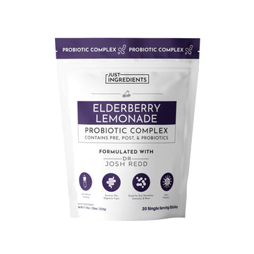 JUST INGREDIENTS Elderberry Lemonade 3-in-1 Probiotic Complex - Prebiotics, Probiotics & Postbiotics - 30 Sticks JUST INGREDIENTSAu supplements