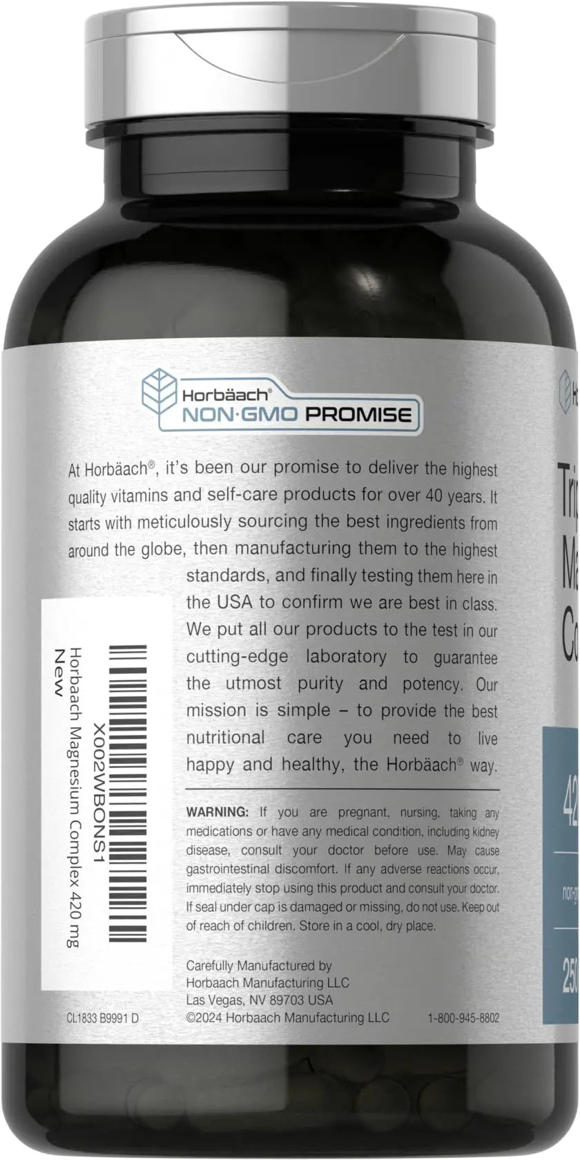 Horbäach Triple Magnesium Complex | 420 mg | 250 Capsules | Non-GMO and Gluten Free Formula | Magnesium Oxide, Citrate, and Aspartate Dietary Supplement Horbäachnz supplements