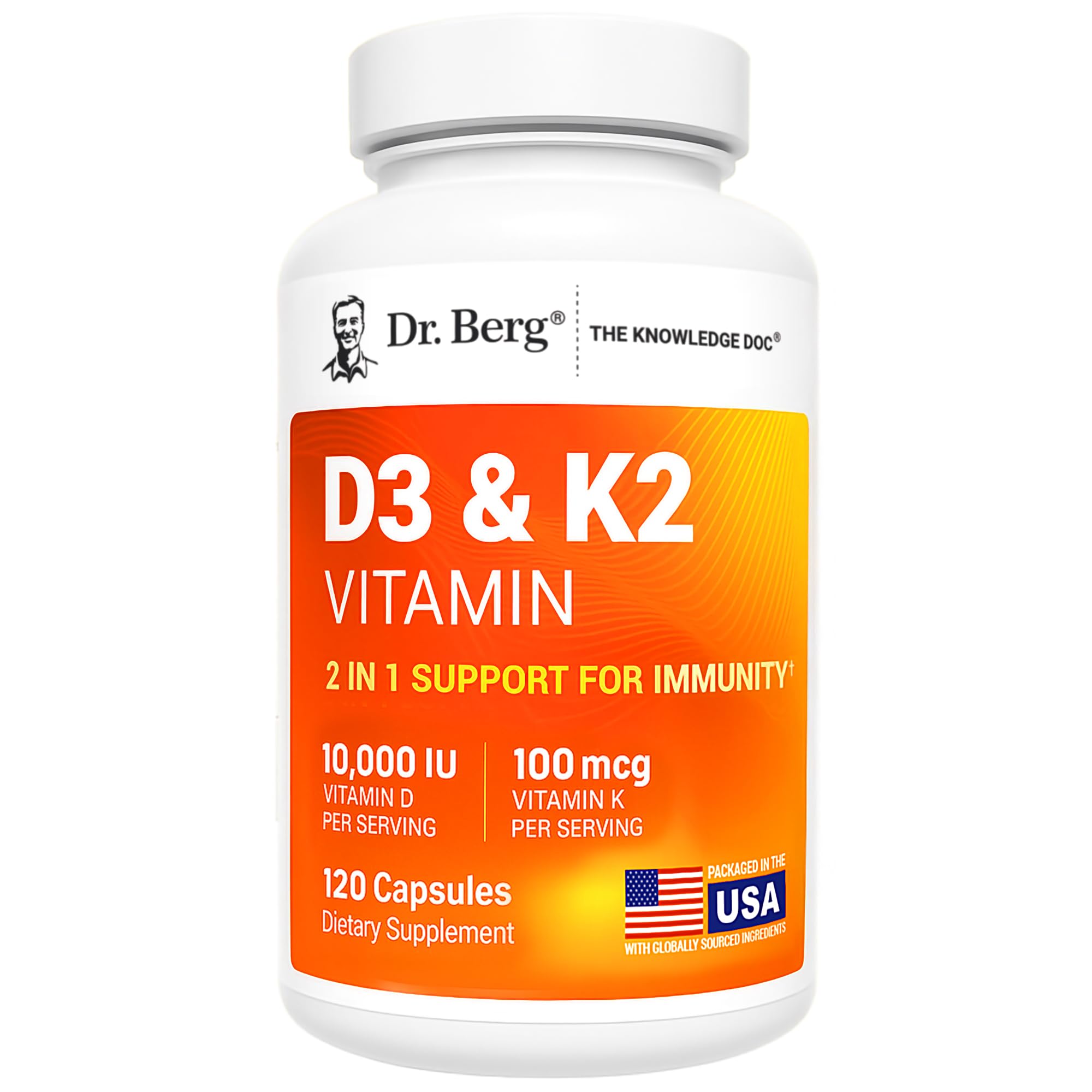 Dr. Berg Vitamin D3 & K2 10,000 IU + MK-7 – 120 Capsules – Immune, Bone & Heart Support* Supplement w/Magnesium, Zinc, B6 – 4X Lab-Tested – No Fillers – Non-GMO, cGMP, Formulated in USA Dr. Berg NutritionalsAu supplements