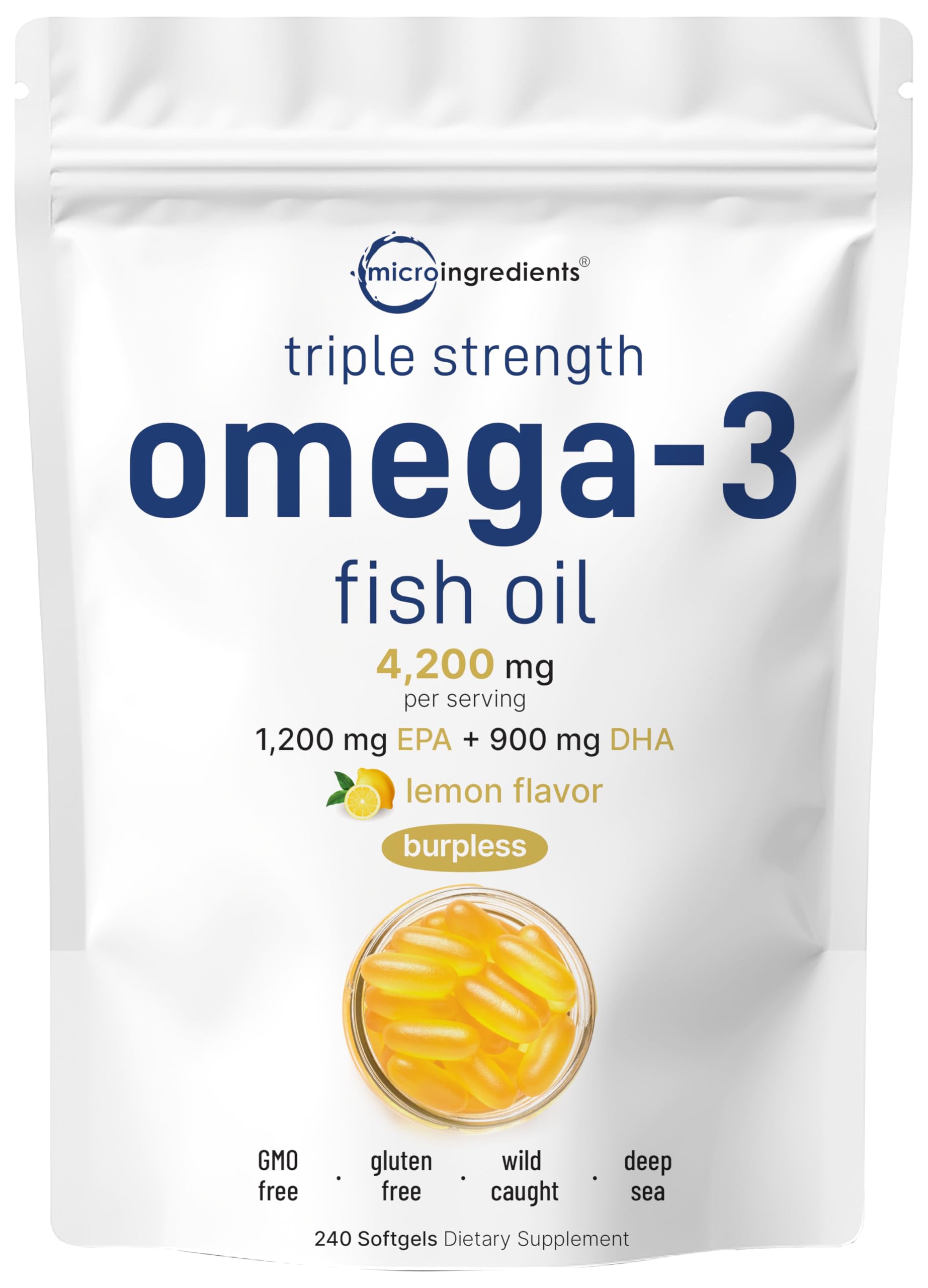 Triple Strength Omega 3 Fish Oil Supplements 4200mg Per Serving, 240 Softgels Micro IngredientsUS supplements