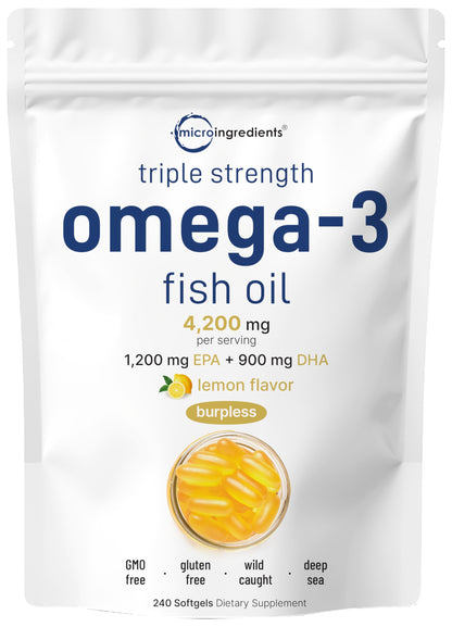 Triple Strength Omega 3 Fish Oil Supplements 4200mg Per Serving, 240 Softgels Micro IngredientsUS supplements