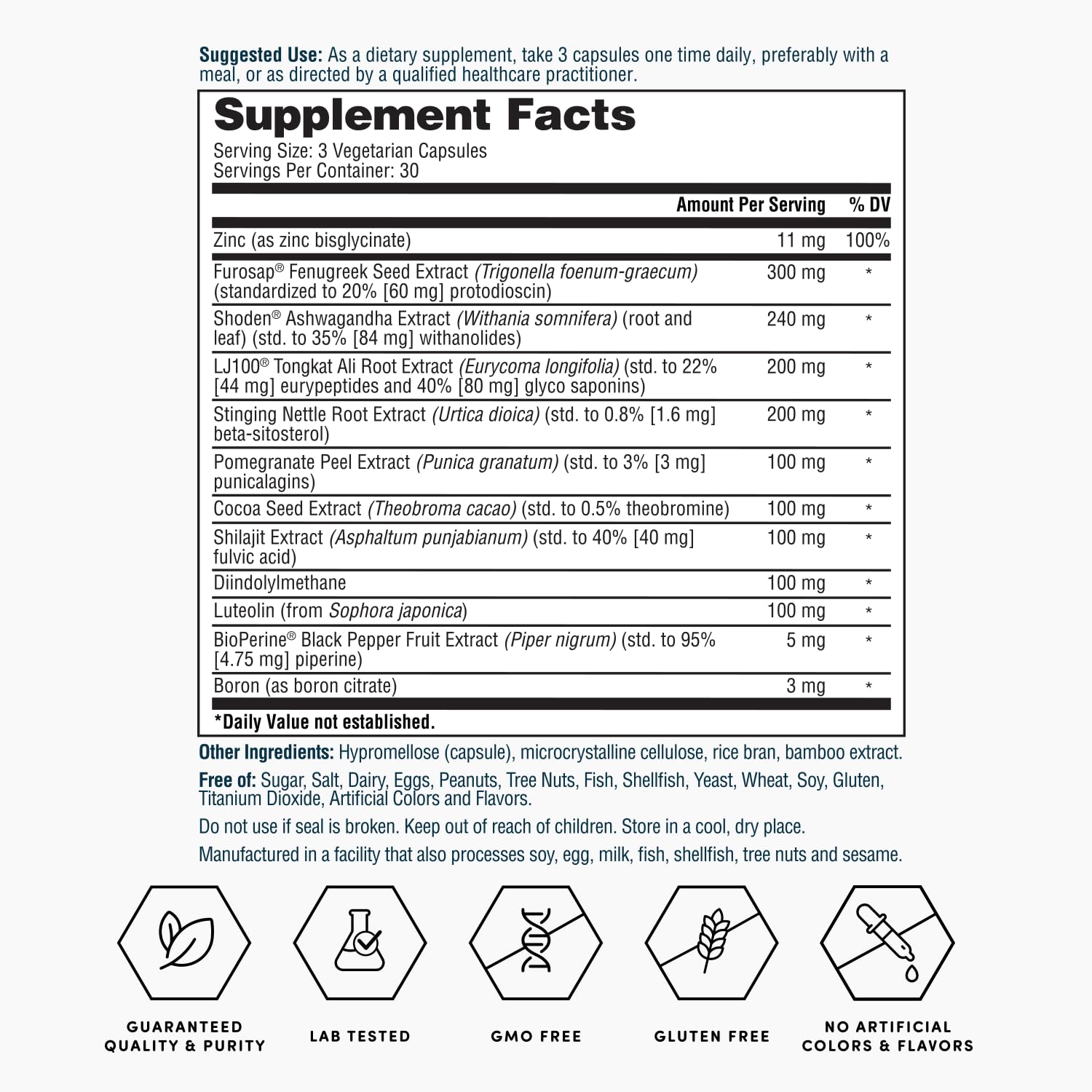Nature's Lab Gold Vital Testosterone with Adaptogenic Herbs, Targeted Minerals and Bioactive Compounds* - Supports Healthy Testosterone Levels & Vitality* - 90 Capsules (30 Day Supply) Nature's LabAu supplements