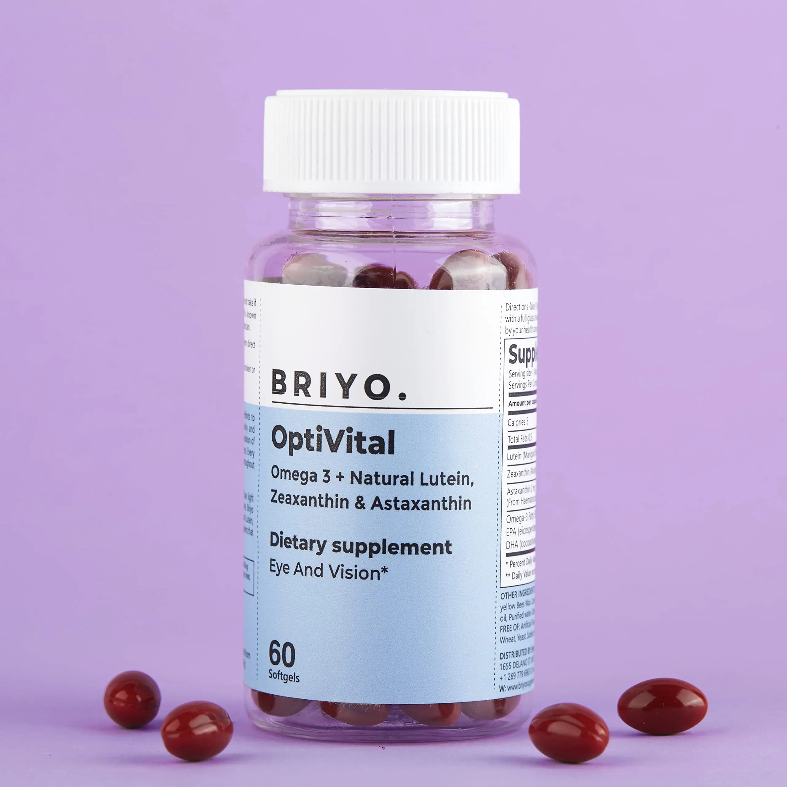 Briyo OptiVital Eye Health Supplement – Lutein, Zeaxanthin, Astaxanthin & Omega-3 from Natural Sources – Supports Vision BriyosisAu supplements