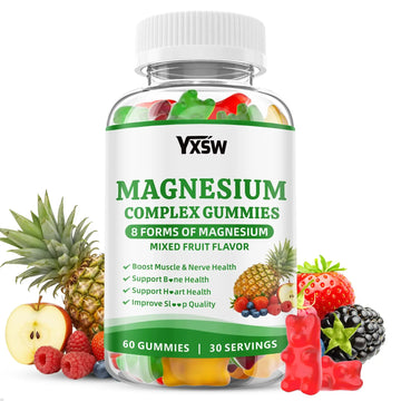 Magnesium Complex Gummies 8 Elemental 1000mg - Magnesium Glycinate, Citrate, Malate, Taurate, Supports Bones, Muscle, Nerve Health, for Women & Men, Vegan Non-GMO, Mixed Flavors, 60 Count YXSWAu supplements