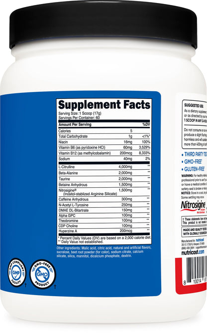 Nutricost Pre-X Xtreme Pre-Workout Complex Powder, Fruit Punch, 60 Servings, Vegetarian, Non-GMO and Gluten Free NutricostUS supplements