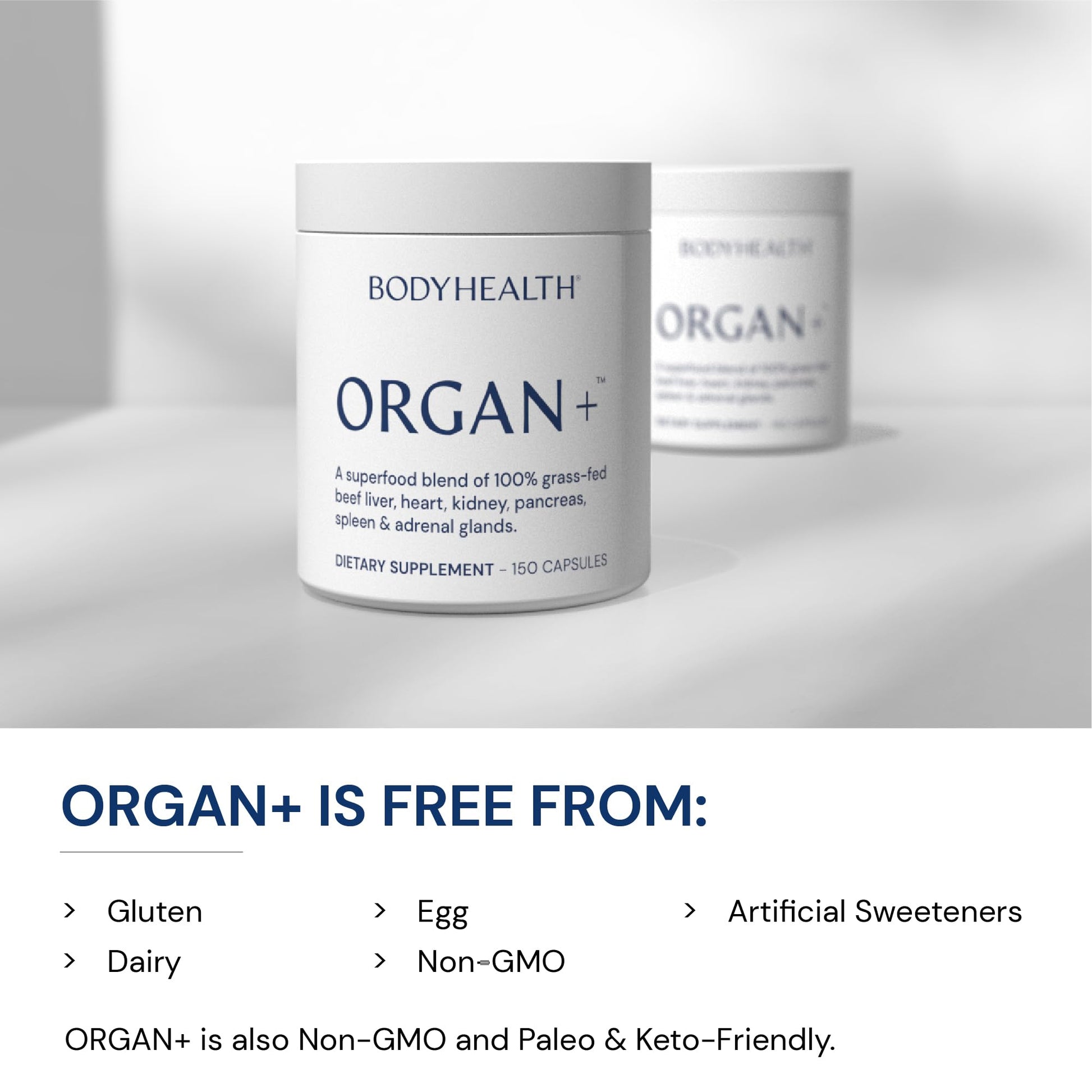 BodyHealth Organ+ Grass-Fed Glandular Organ Complex, Grassfed Beef Organ Supplement, Dessicated Beef Liver, Heart, Kidney, Pancreas, Spleen, Non GMO, Adrenal, Supplement, (150 Capsules) BodyHealthAu supplements