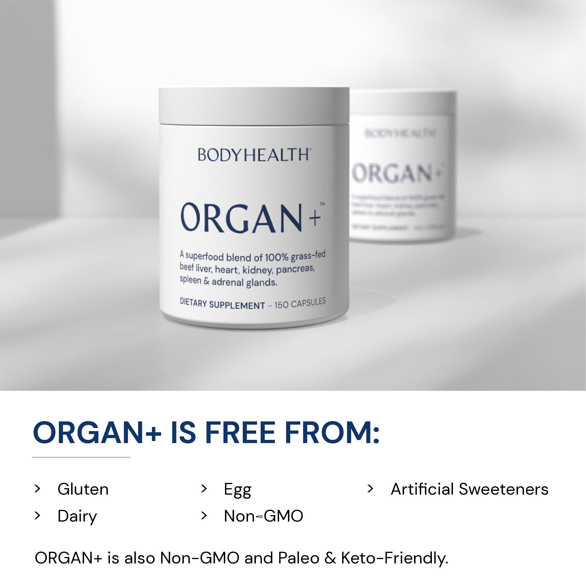 BodyHealth Organ+ Grass-Fed Glandular Organ Complex, Grassfed Beef Organ Supplement, Dessicated Beef Liver, Heart, Kidney, Pancreas, Spleen, Non GMO, Adrenal, Supplement, (150 Capsules) BodyHealthAu supplements
