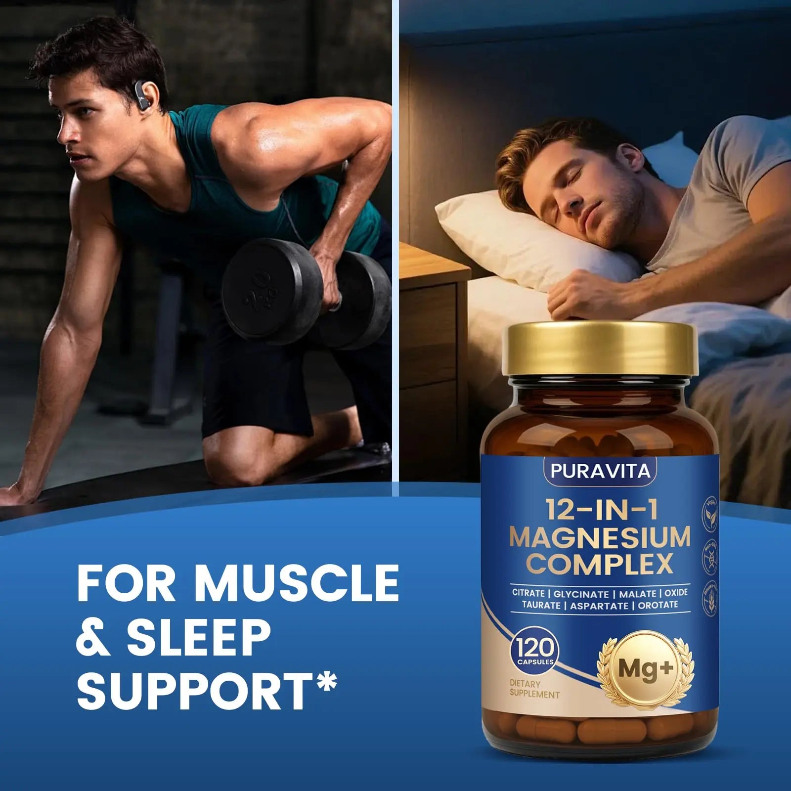 Puravita Magnesium Complex - Puravita 12 in 1 Magnesium Supplement with Glycinate, Citrate, Malate, Oxide, Taurat & More for Muscle, Nerve & Sleep Support, 120 Count PURAVITAnz supplements