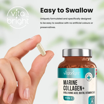 Marine Collagen Capsules 1000mg - 120 Capsules - 9 Powerful Skin Supporting Nutrients VitaBrightUS supplements