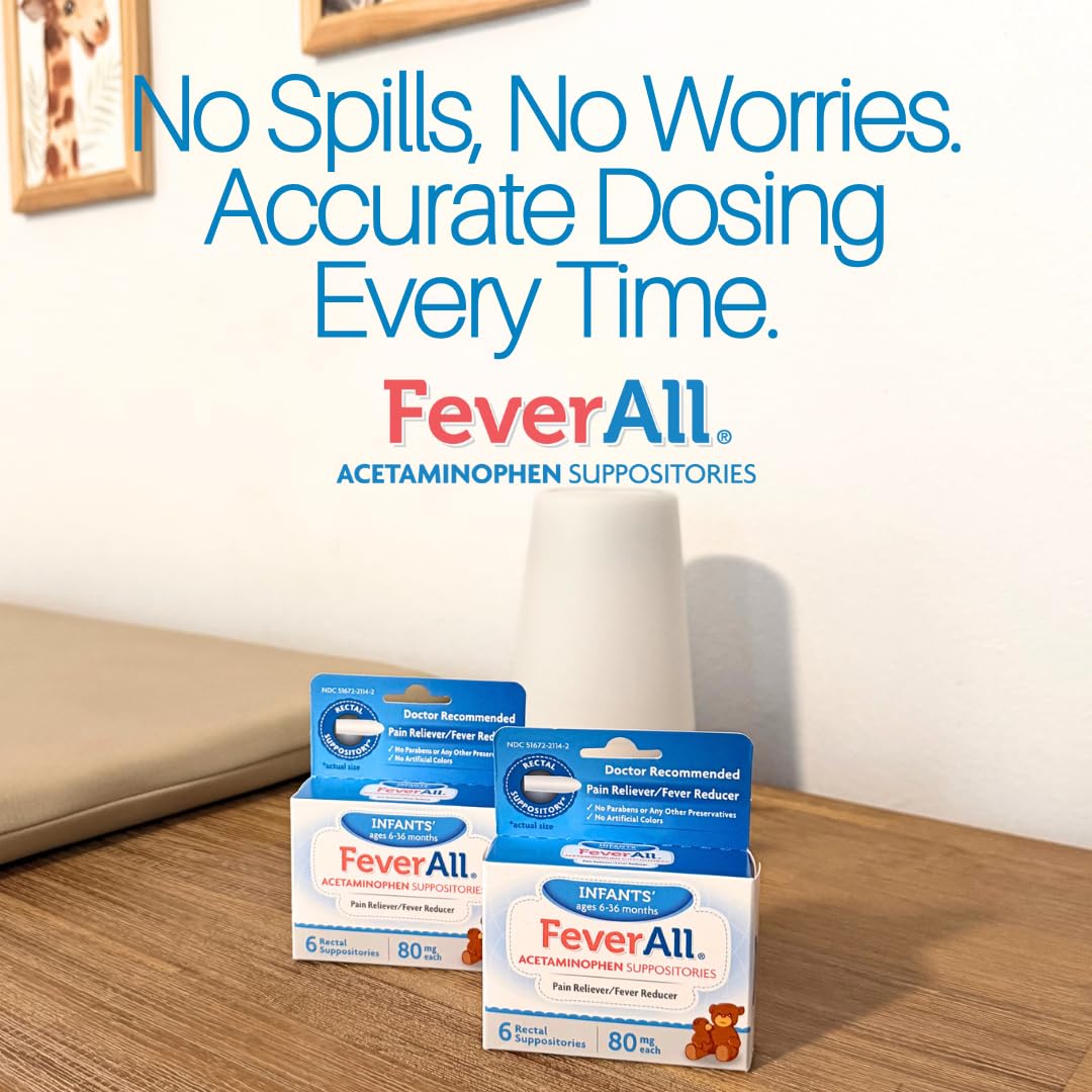 Feverall Infant Acetaminophen Suppositories 6 Rectal Suppositories 80mg Each Pain Reliever/Fever Reducer. Paraben Free, No Artificial Colors or Other preservatives. Ages 6-36 Months (Pack of 2) FeverallAu supplements