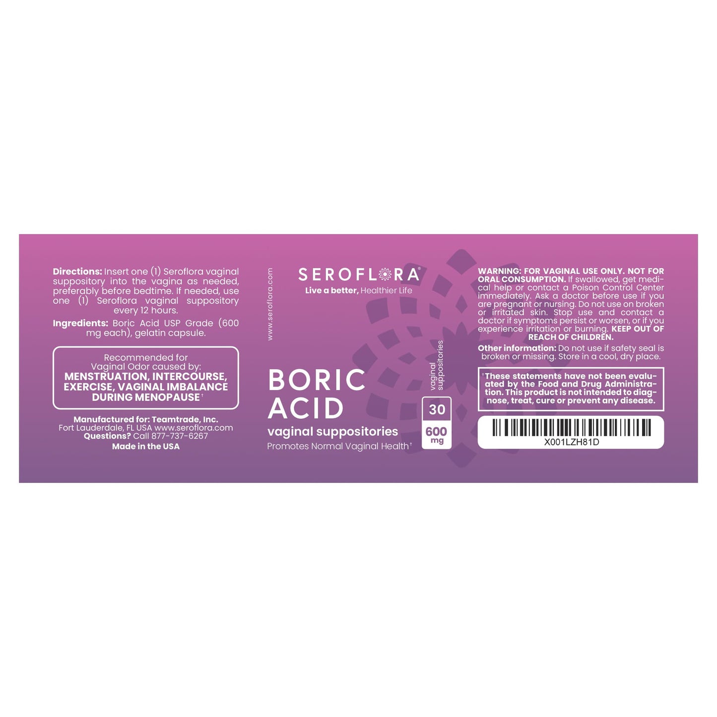 Seroflora Boric Acid Vaginal Suppositories for Women + 1 Suppository Applicator - Helps Support Vaginal Odor pH Balance, Yeast Infection and Bacterial Vaginosis SerofloraUS supplements