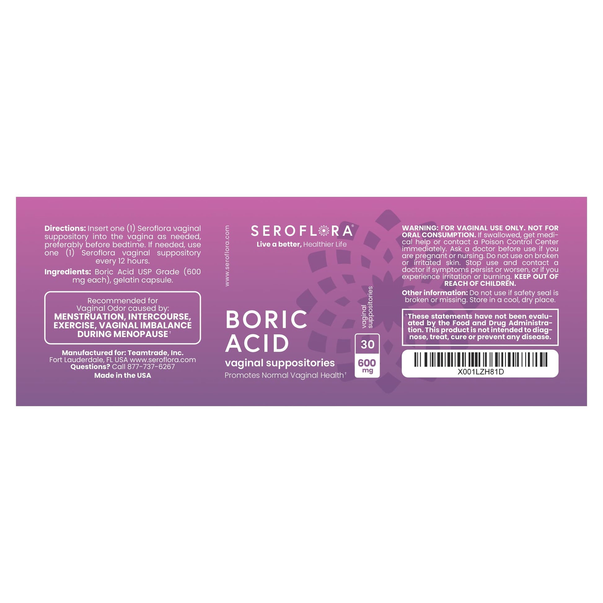 Seroflora Boric Acid Vaginal Suppositories for Women + 1 Suppository Applicator - Helps Support Vaginal Odor pH Balance, Yeast Infection and Bacterial Vaginosis SerofloraUS supplements