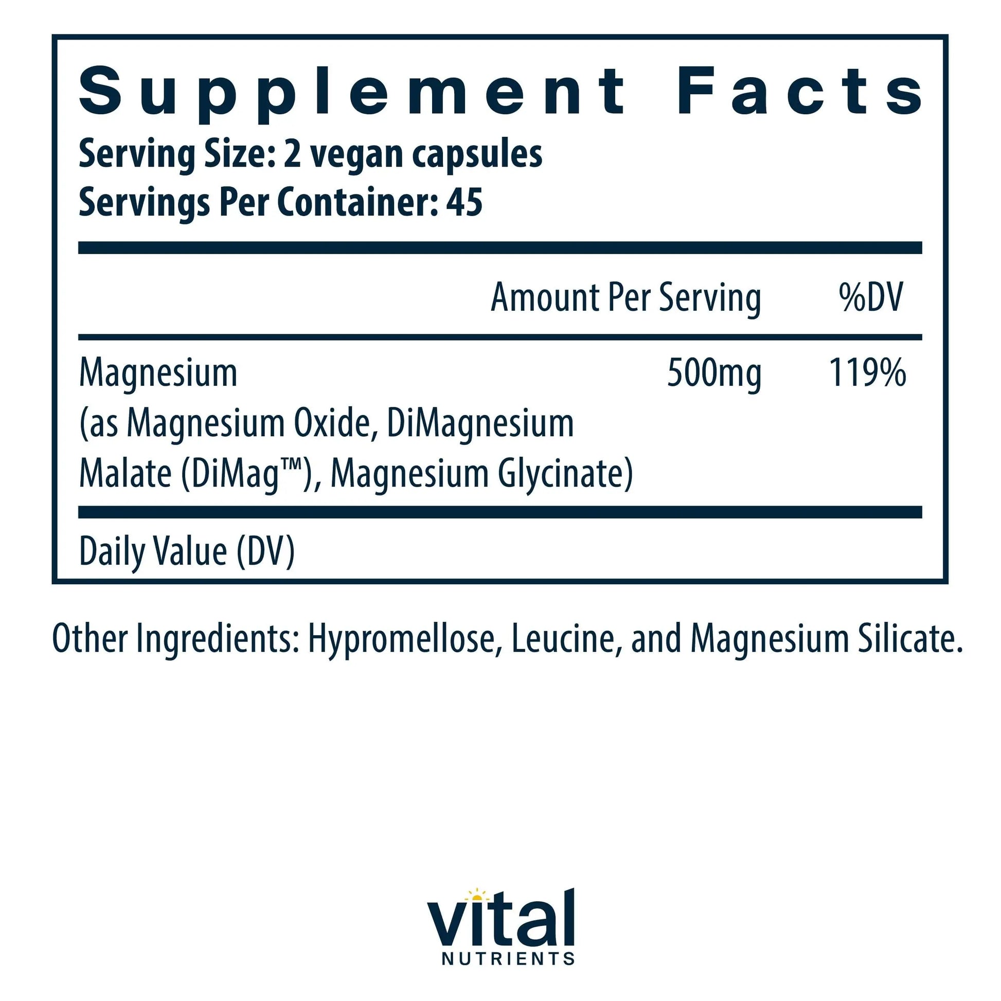 Vital Nutrients Triple Magnesium Complex Supplement | Vegan Magnesium Glycinate, Malate & Oxide 250mg | Easily Absorbed Magnesium Supplement for Stress, Muscle, Heart, Bone Support | 90 Capsules Vital Nutrientsnz supplements