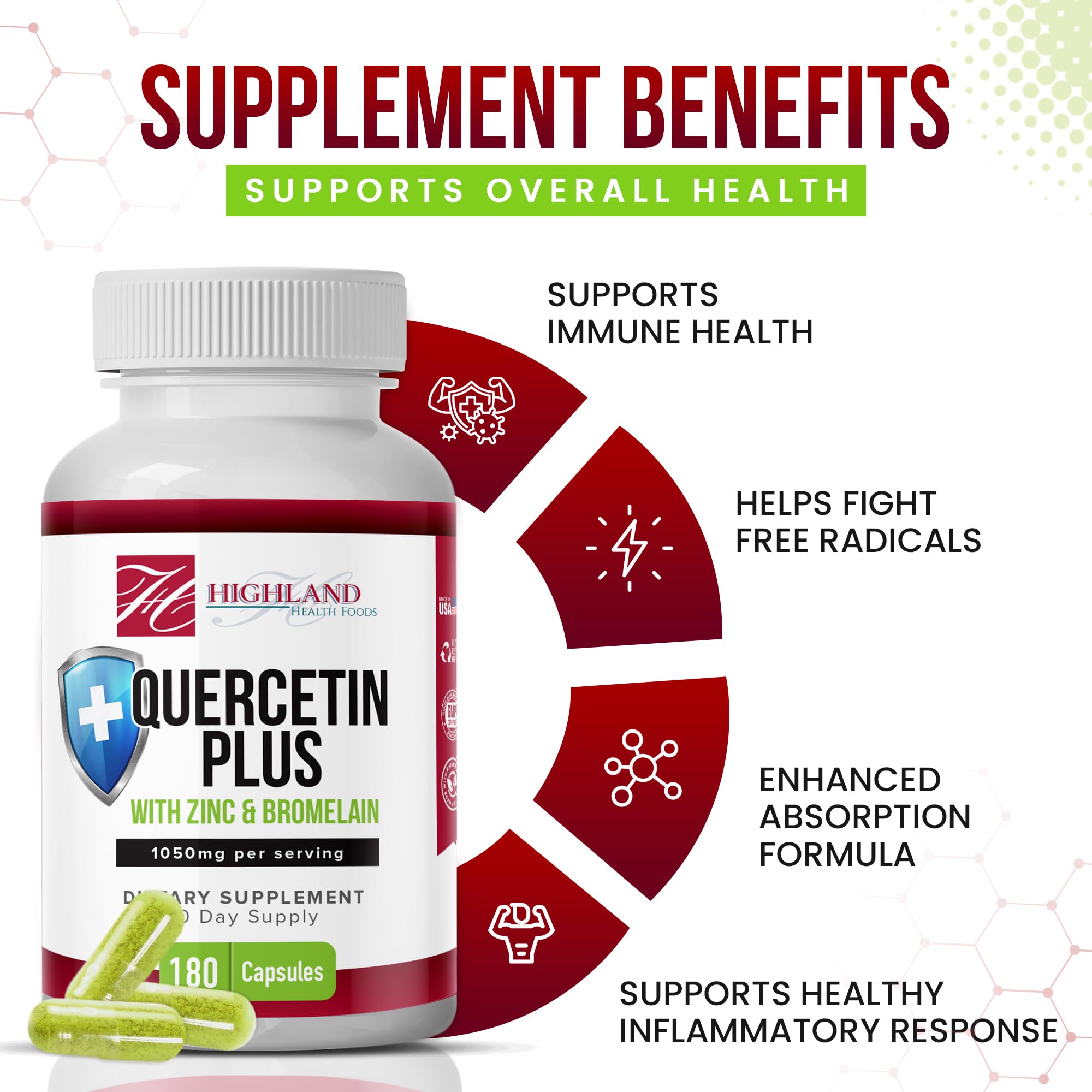 Highland Health Foods Quercetin Plus Bromelain and Zinc 180 Capsules - Immune Support Supplement for Adults, Teens, Seniors - Quercetin with Bromelain for Immune Support Highland Health FoodsAu supplements