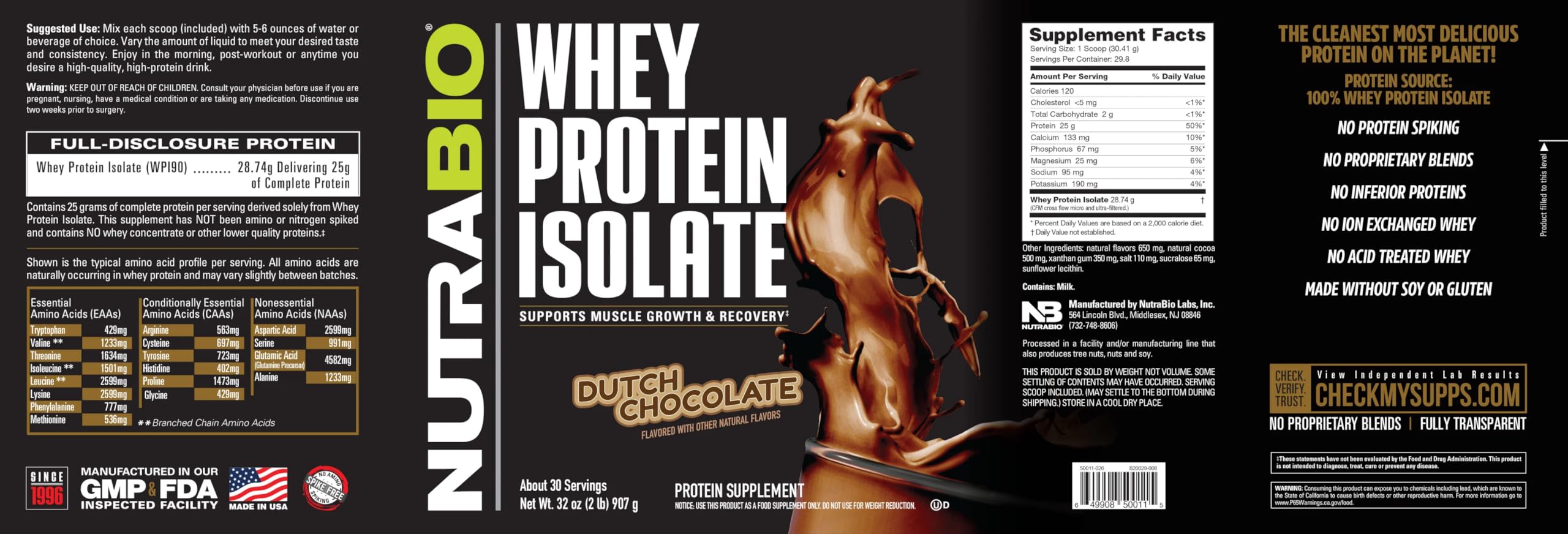 NutraBio Whey Protein Isolate Supplement – 25g of Protein Per Scoop with Complete NutraBioAu supplements