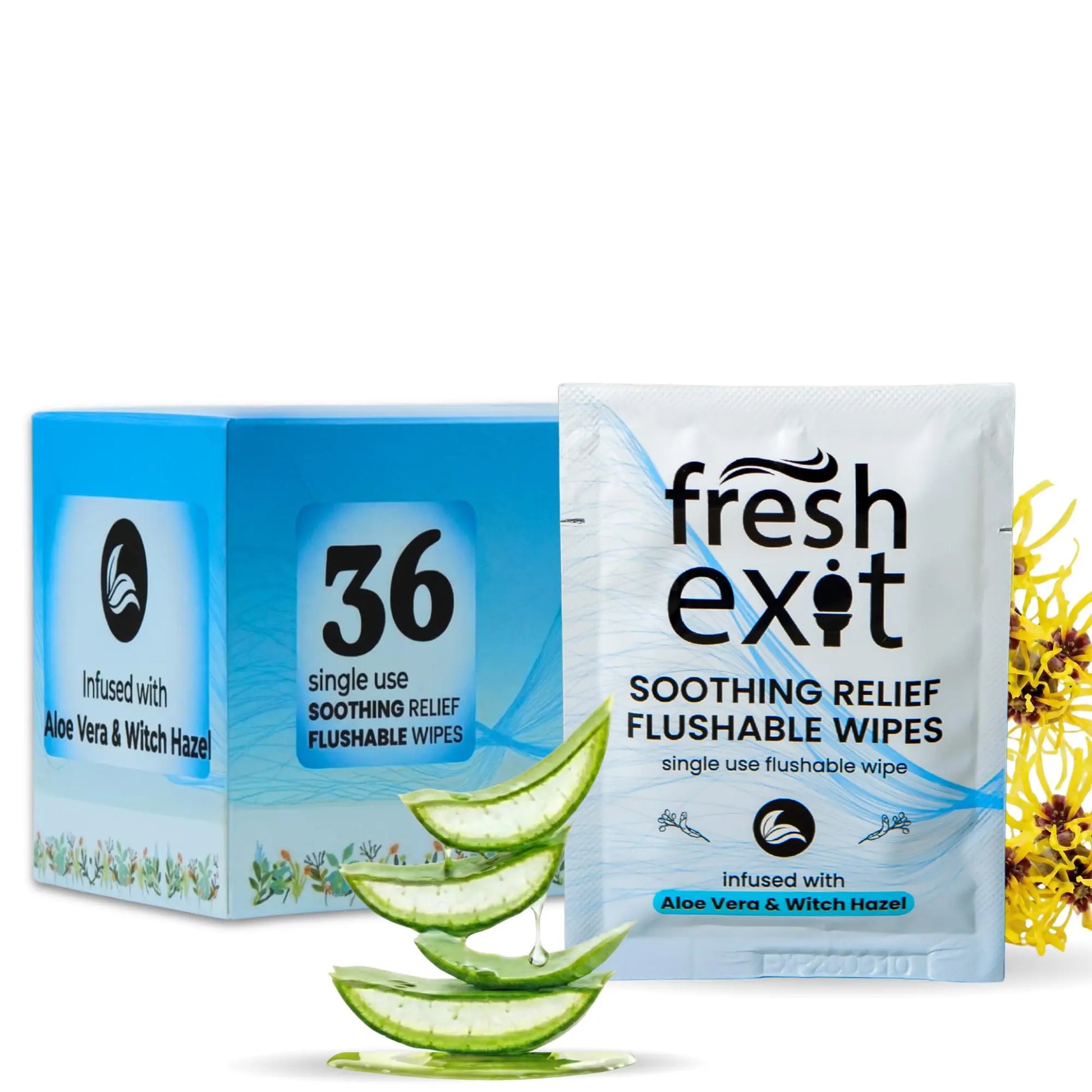 FreshExit Flushable Hemorrhoid Wipes – 36 Count – Individually Wrapped with Witch Hazel & Aloe Vera, Large Discreet Travel Wipes for Adults, Soothing & Gentle on Skin FreshExitAu supplements