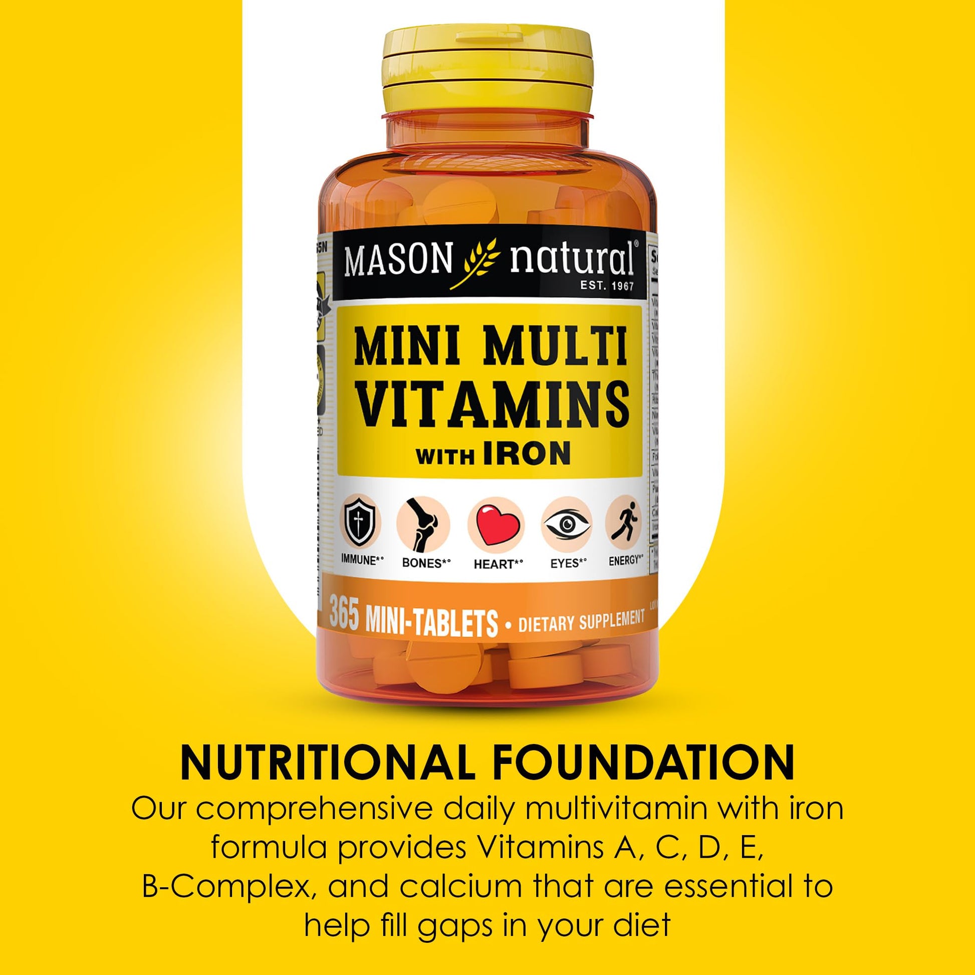 MASON NATURAL Mini Multi Vitamins with Iron, Vitamins A, C, D, E, B1, B2, B3, B6, B12, Folate and Calcium for Overall Health MASON NATURALAu supplements