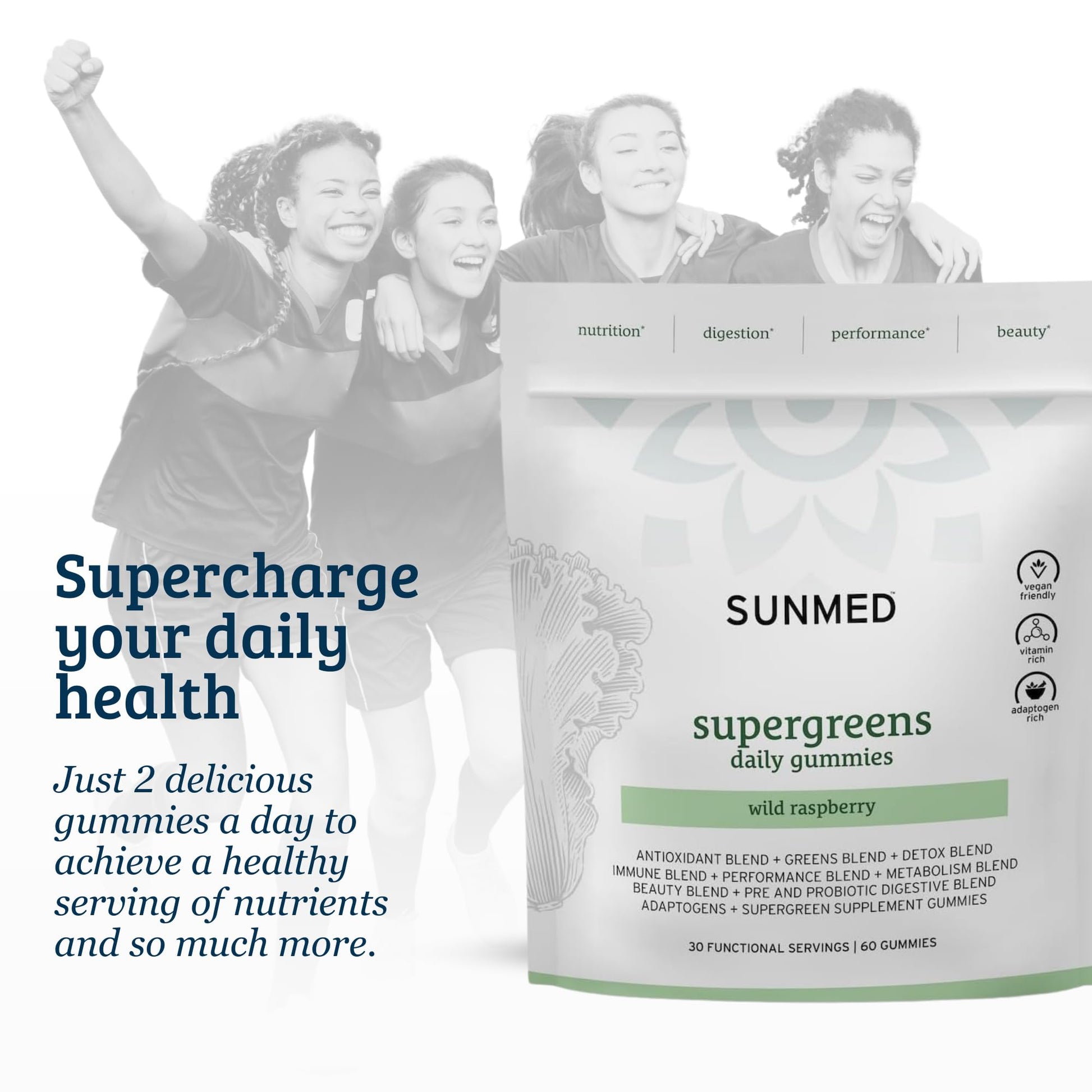 SUNMED Supergreens Daily Gummies – Wellness Blend with Ashwagandha, Green Tea, Spirulina, Probiotics, Antioxidants & Detox Support for Immunity, Gut, Skin & Brain Health | Wild Raspberry, 60ct SUNMEDAu supplements